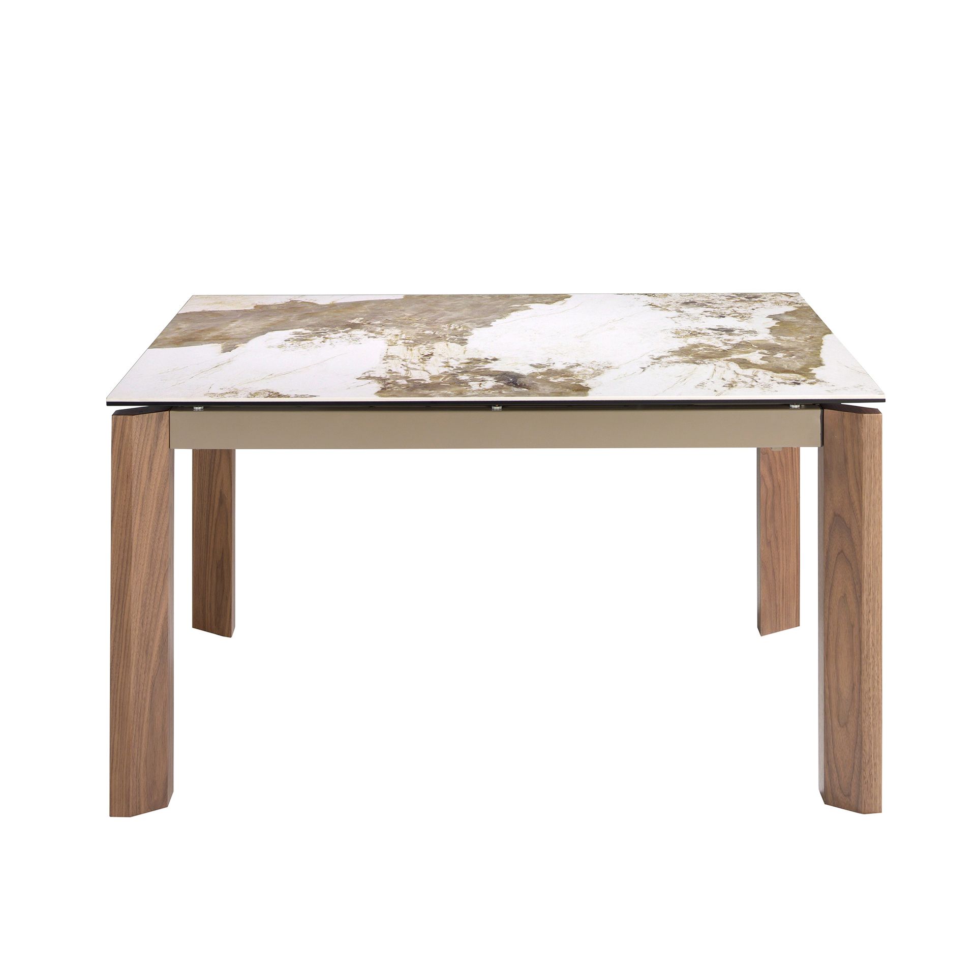 Rectangular porcelain marble and walnut extending dining table