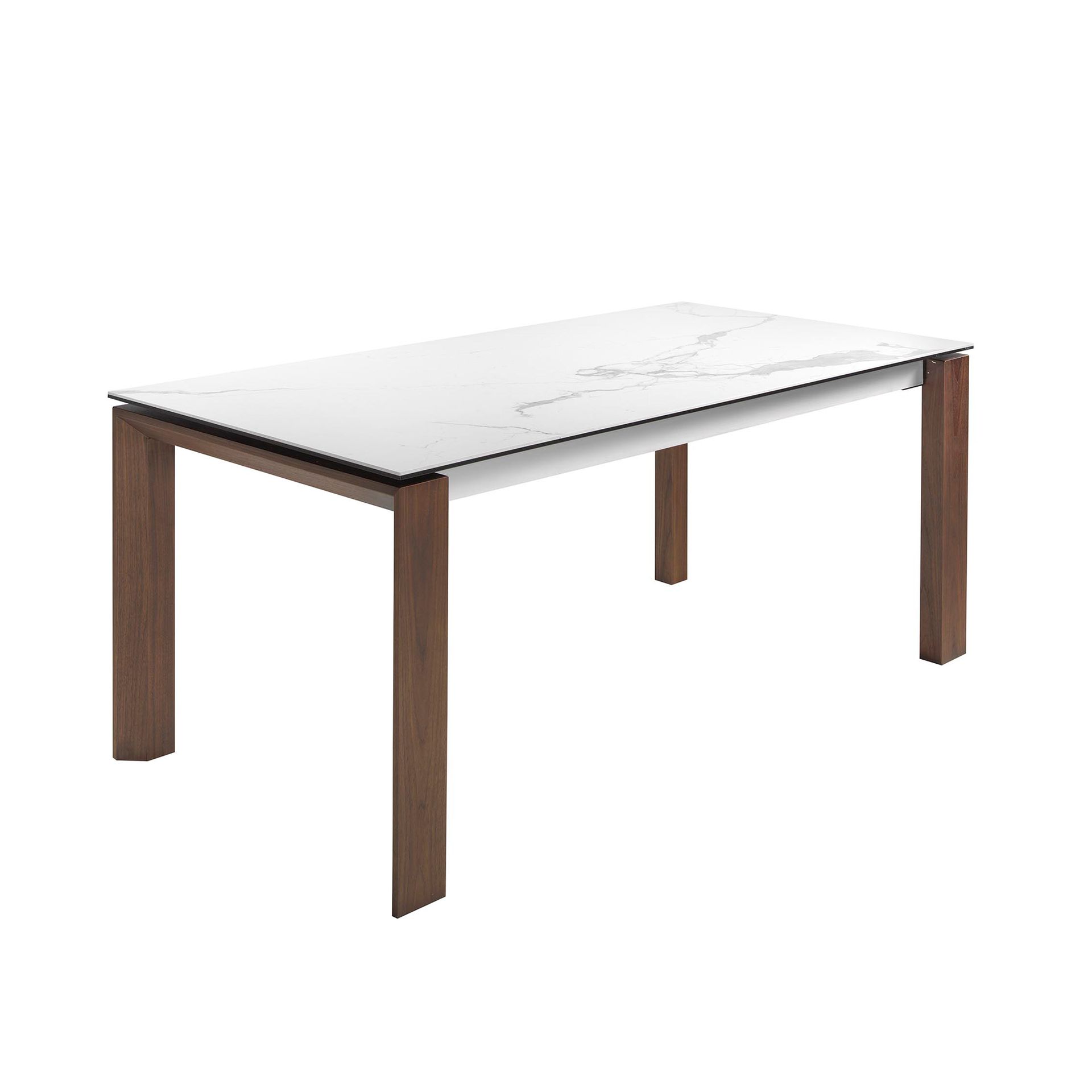 Rectangular porcelain marble and walnut extending dining table