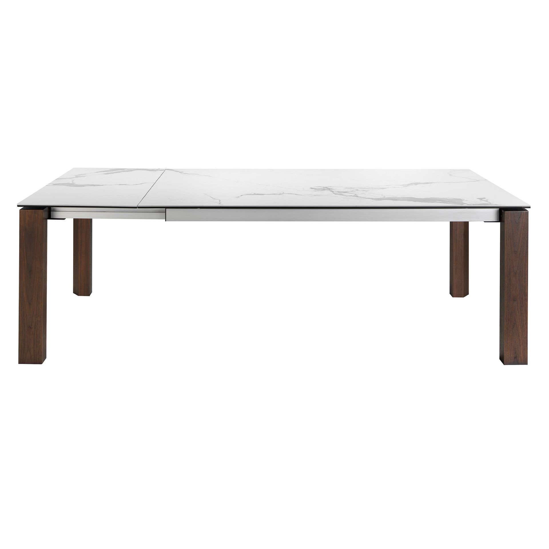 Rectangular porcelain marble and walnut extending dining table