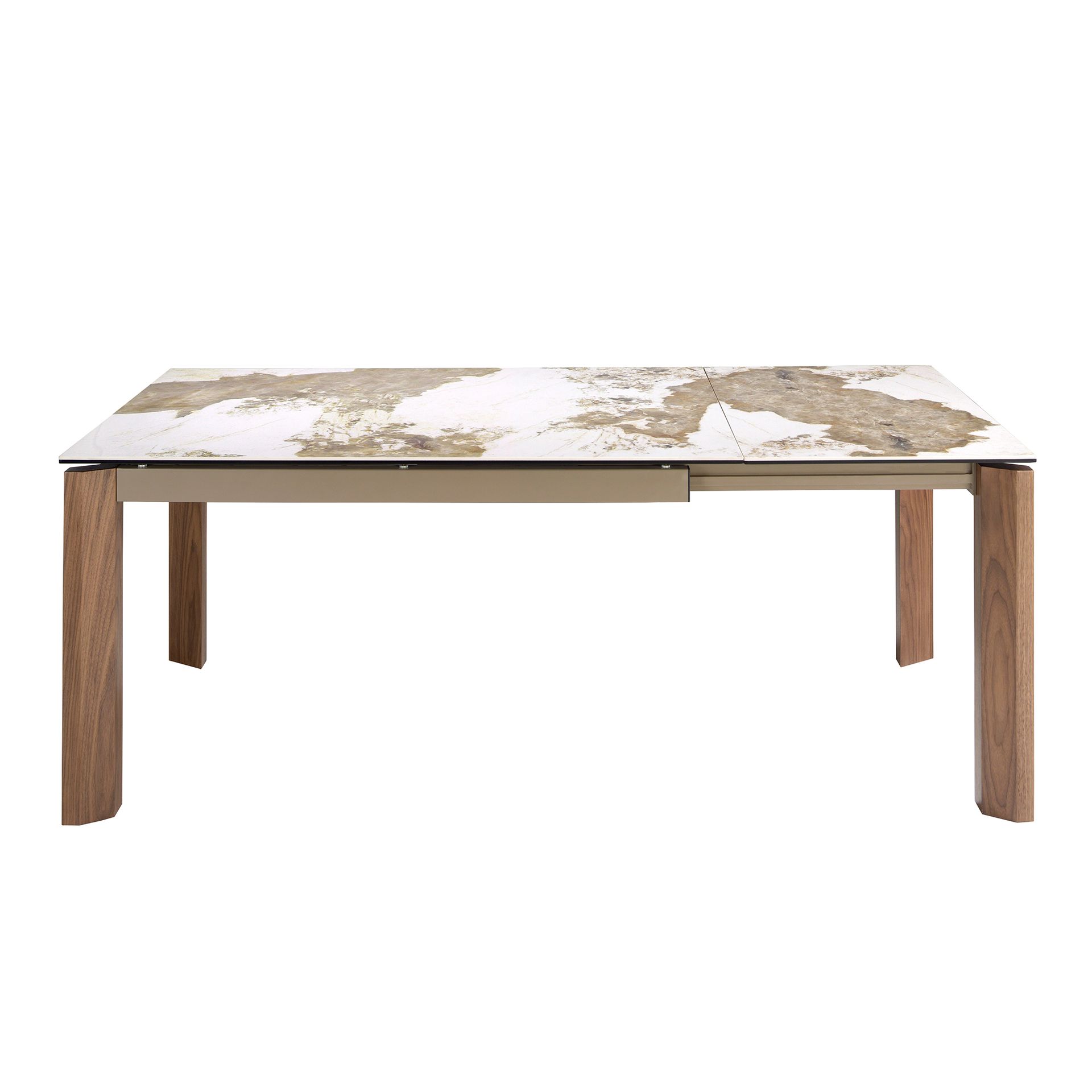 Rectangular porcelain marble and walnut extending dining table