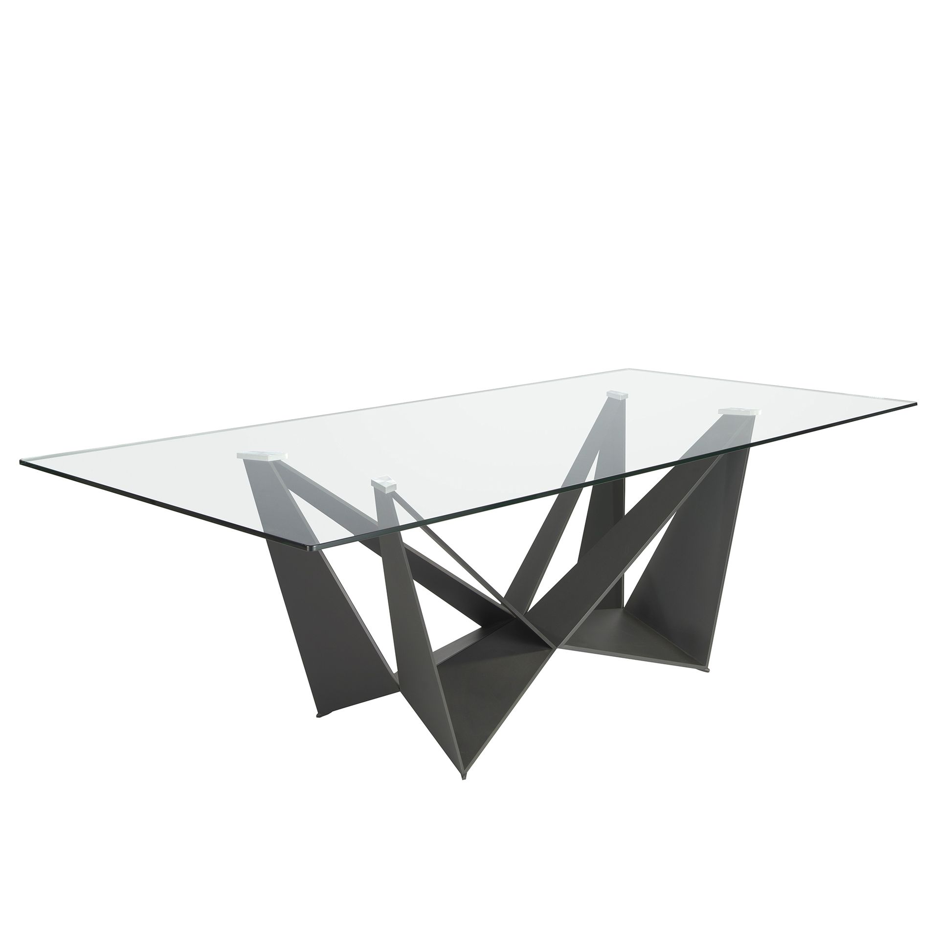 Rectangular tempered glass and black steel dining table