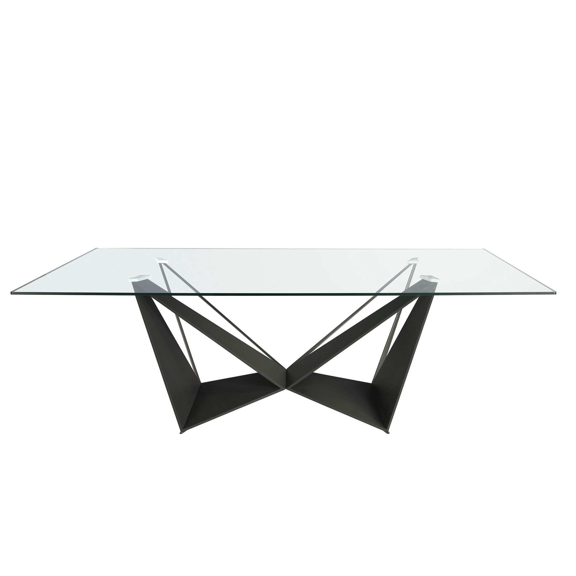 Rectangular tempered glass and black steel dining table