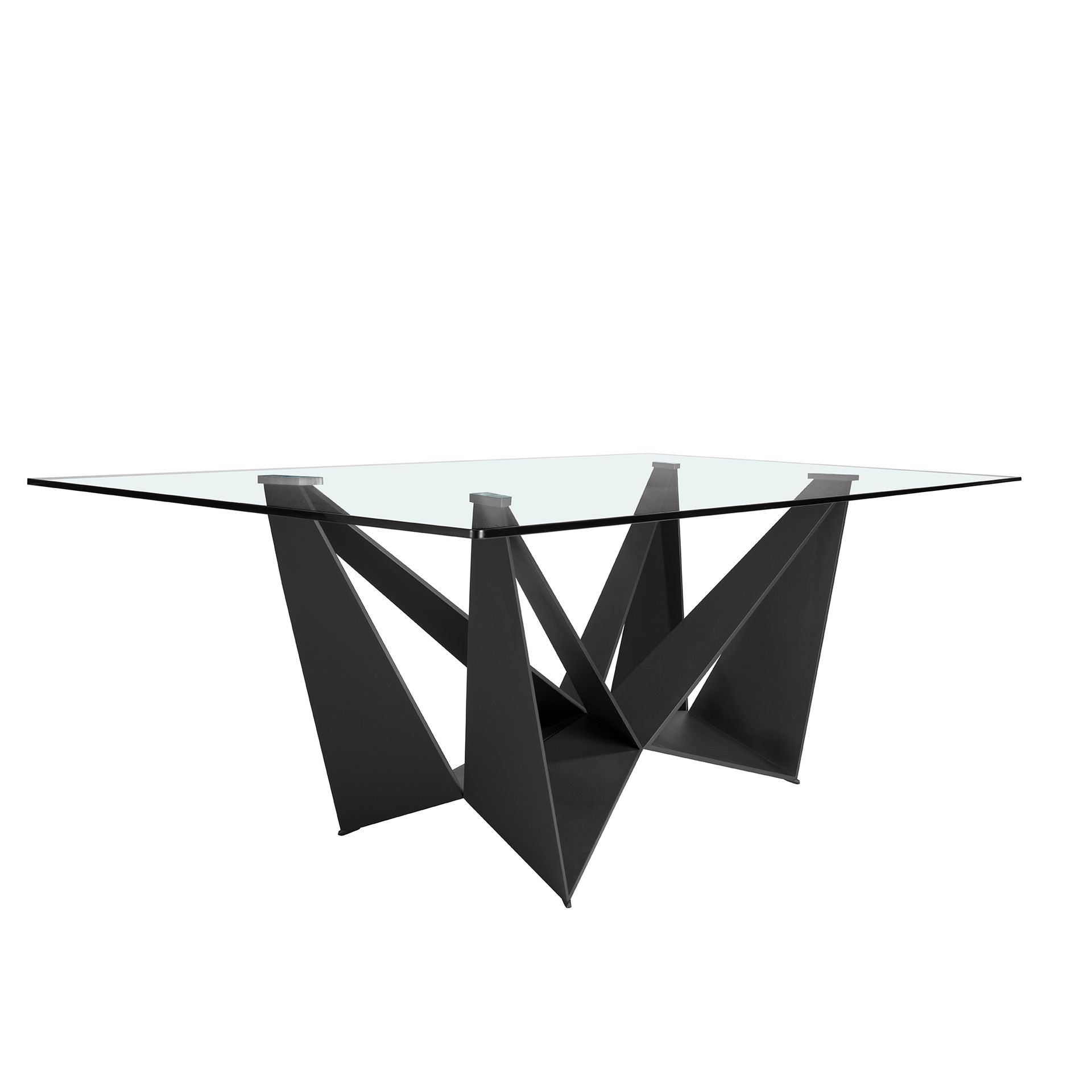 Rectangular tempered glass and black steel dining table