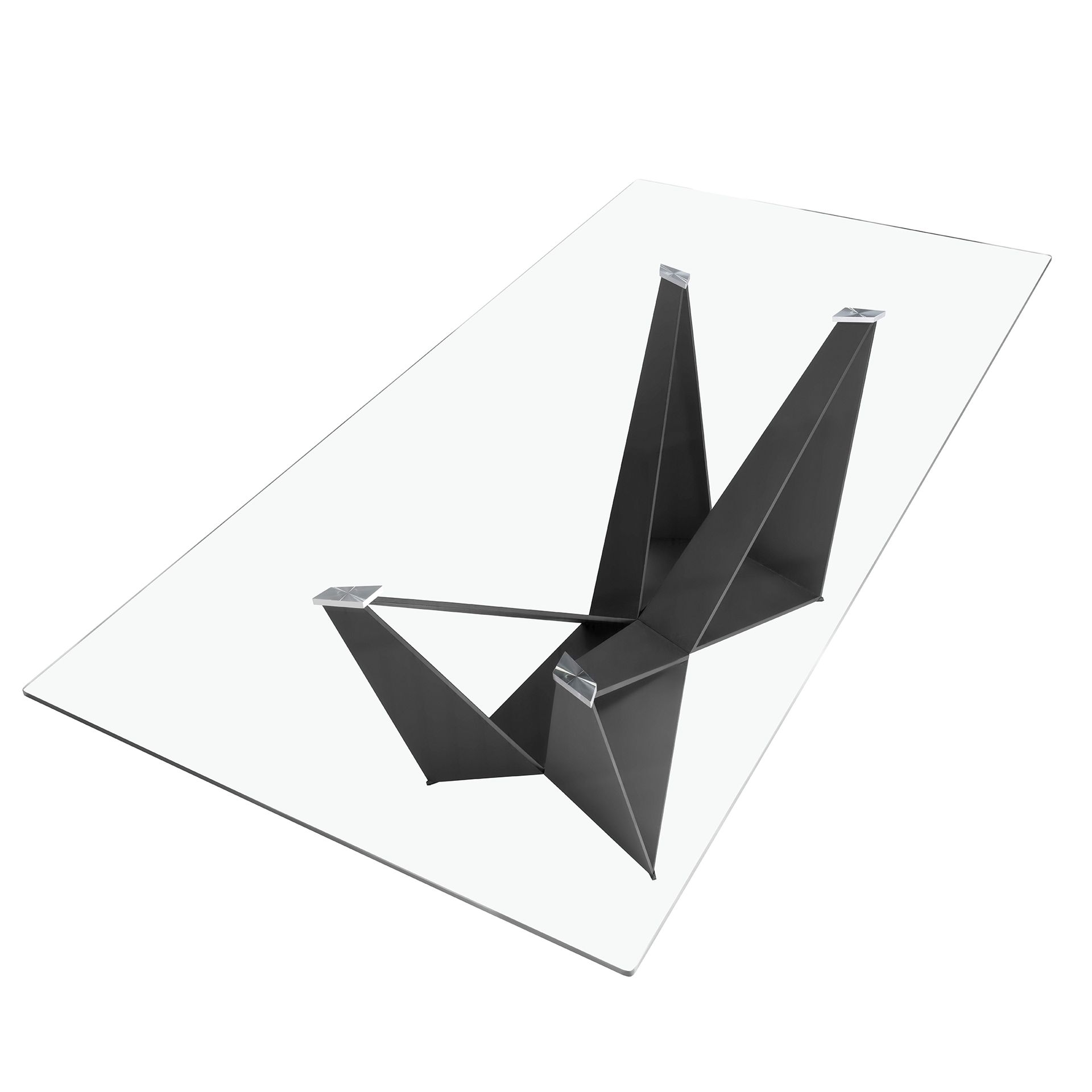 Rectangular tempered glass and black steel dining table