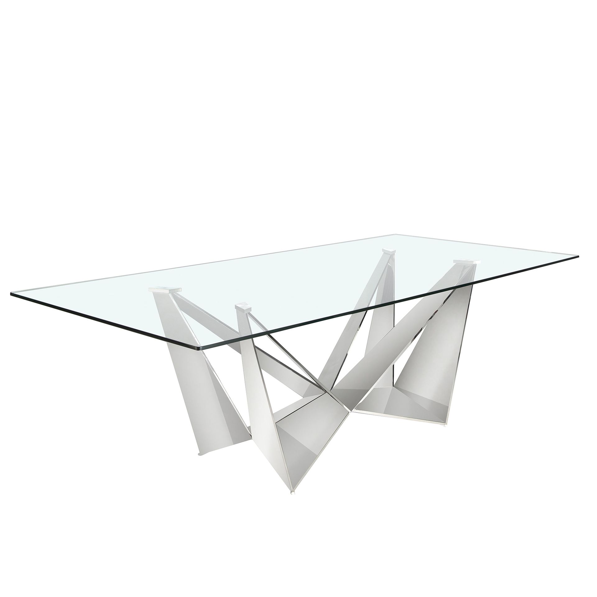 Rectangular tempered glass and chrome-plated steel dining table