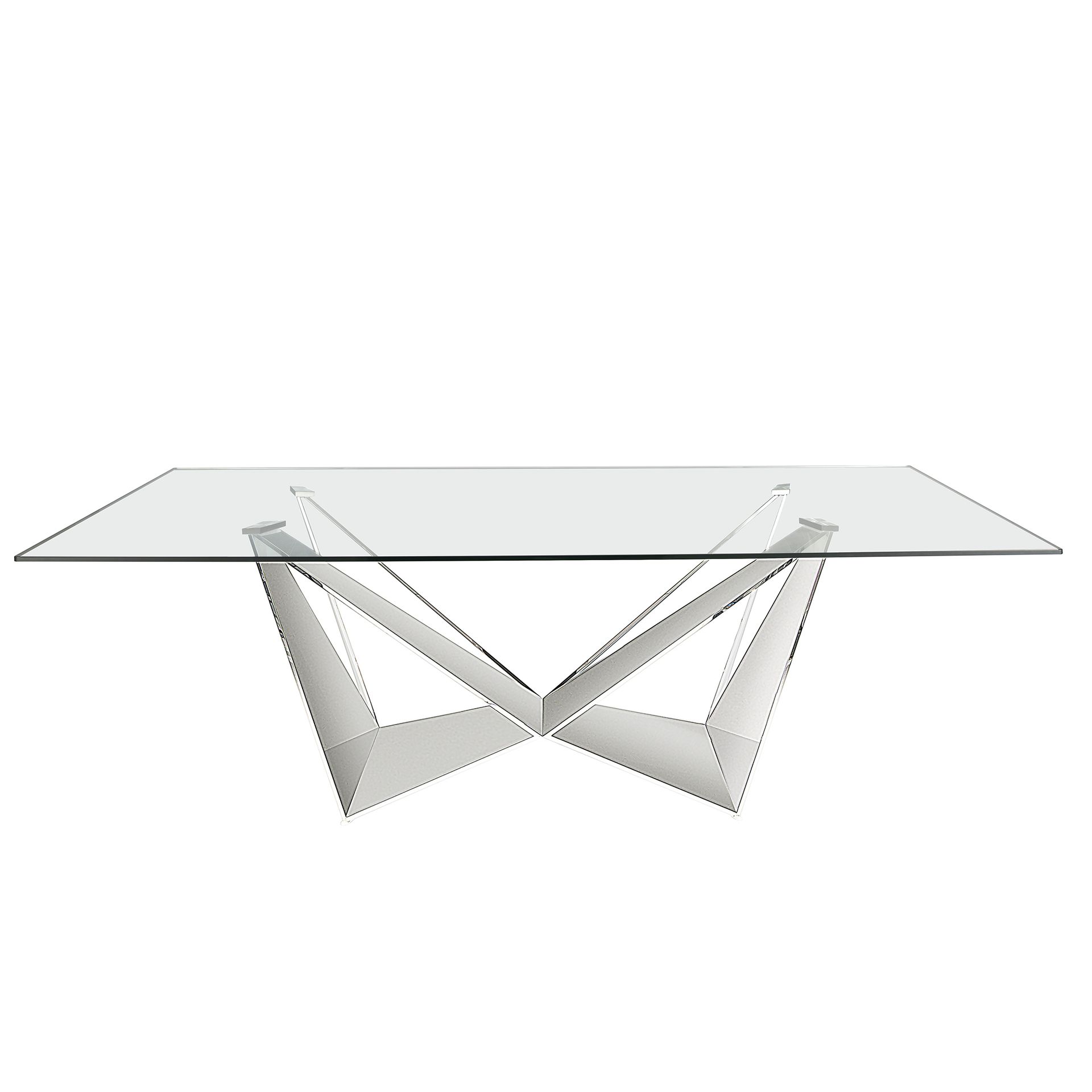 Rectangular tempered glass and chrome-plated steel dining table