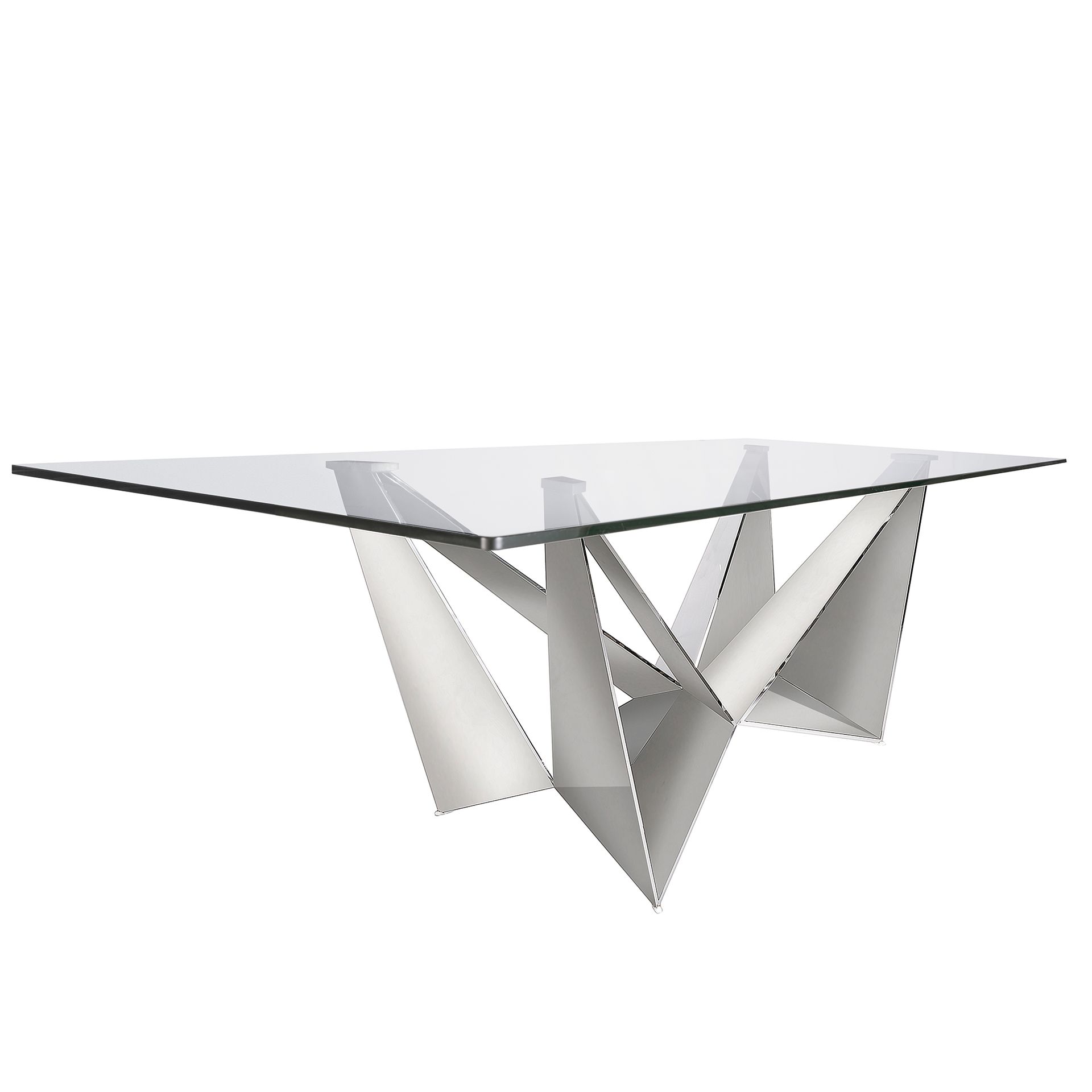 Rectangular tempered glass and chrome-plated steel dining table