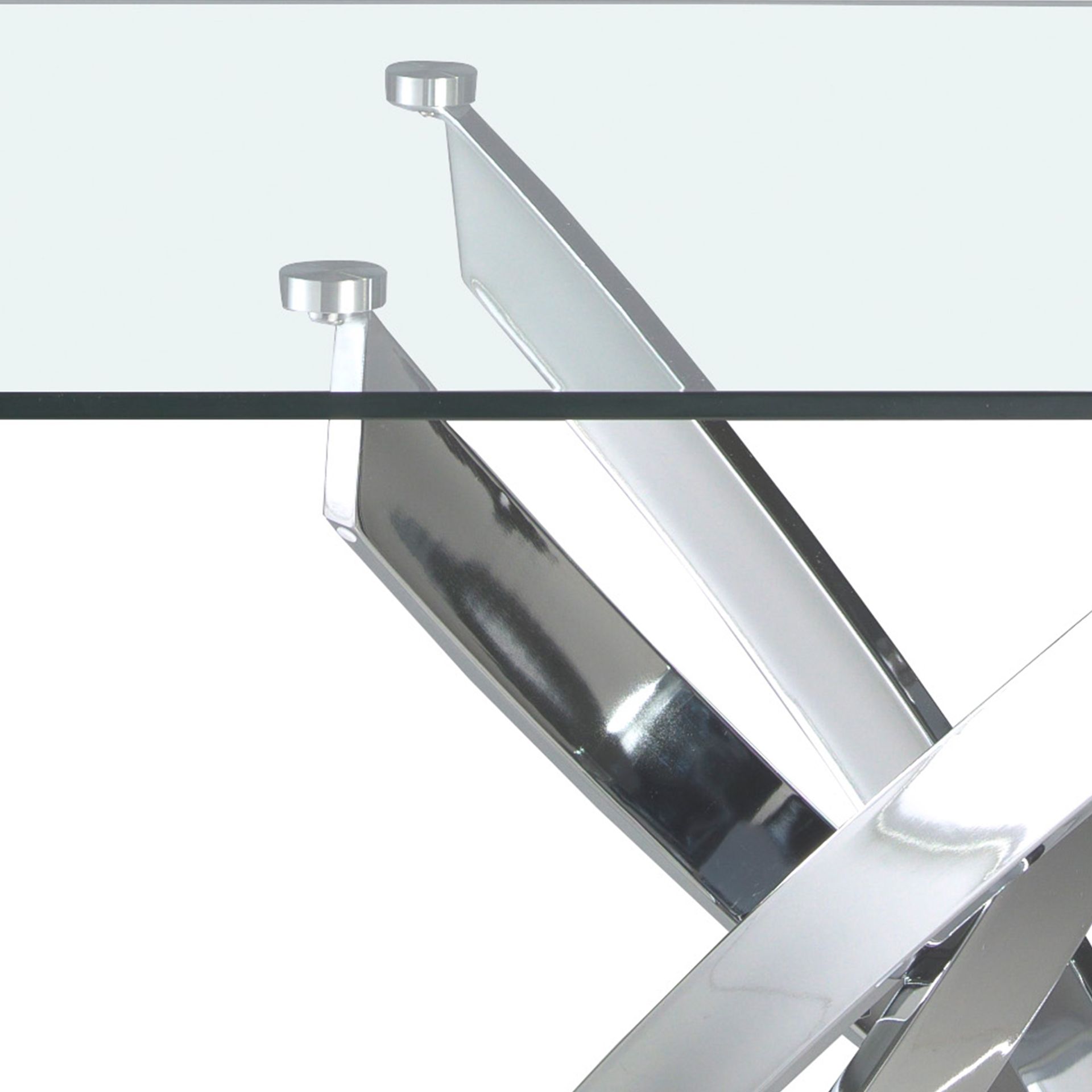 Rectangular tempered glass and chrome-plated steel dining table