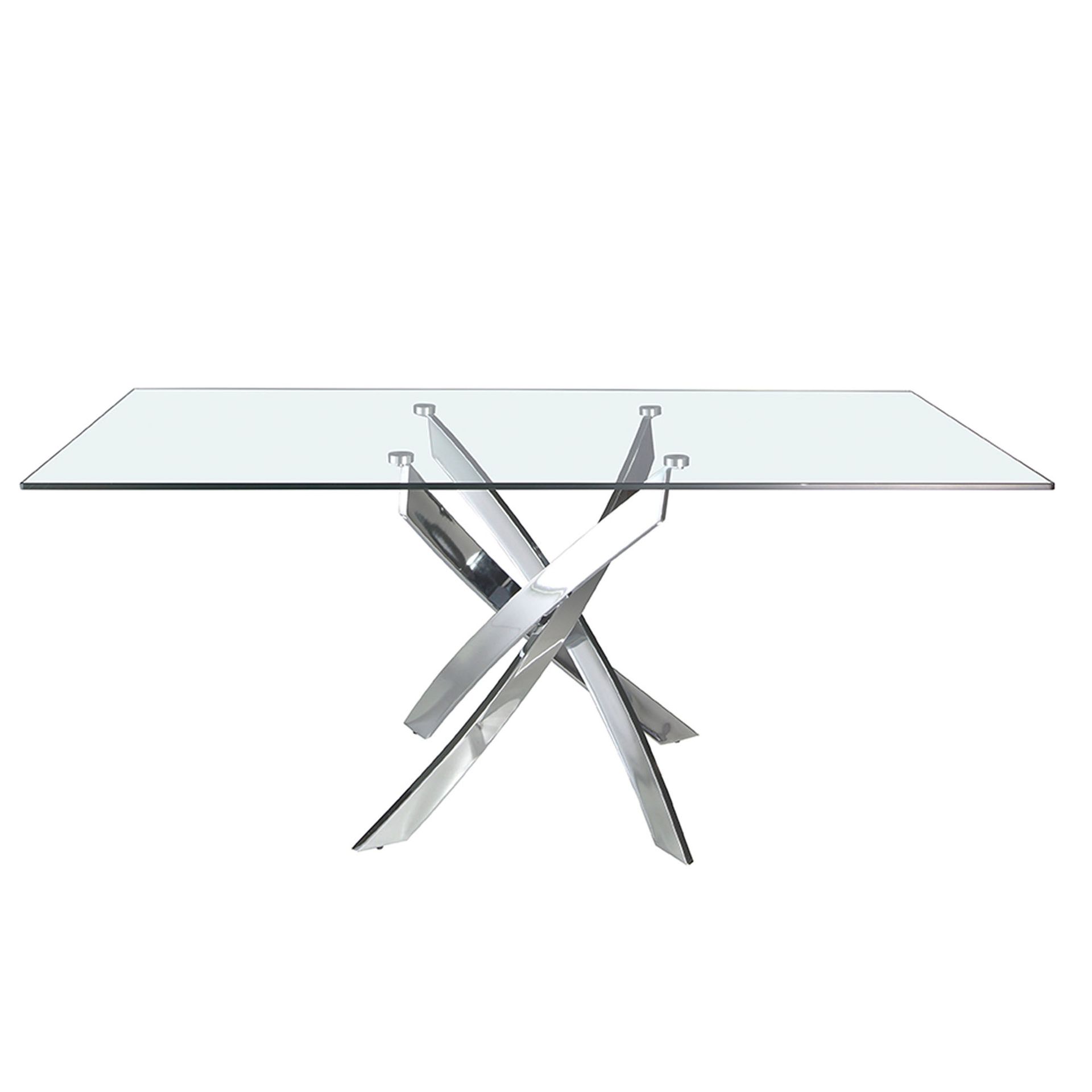Rectangular tempered glass and chrome-plated steel dining table