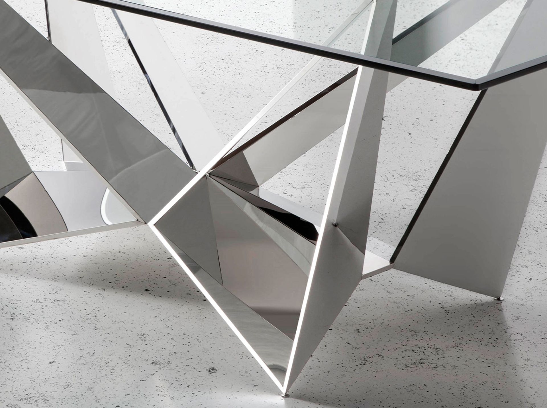 Rectangular tempered glass and chrome-plated steel dining table