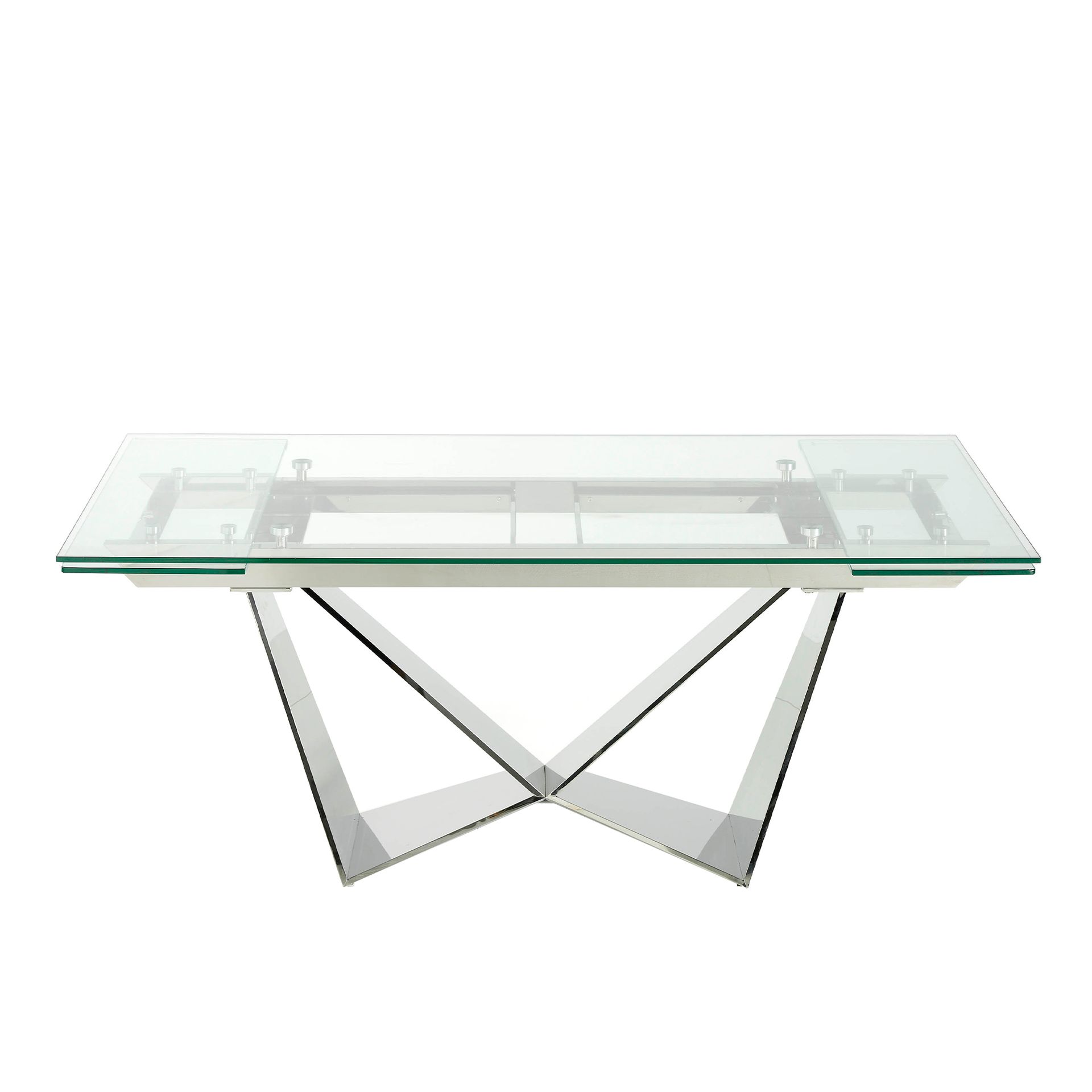 Rectangular tempered glass and chrome-plated steel extending dining table