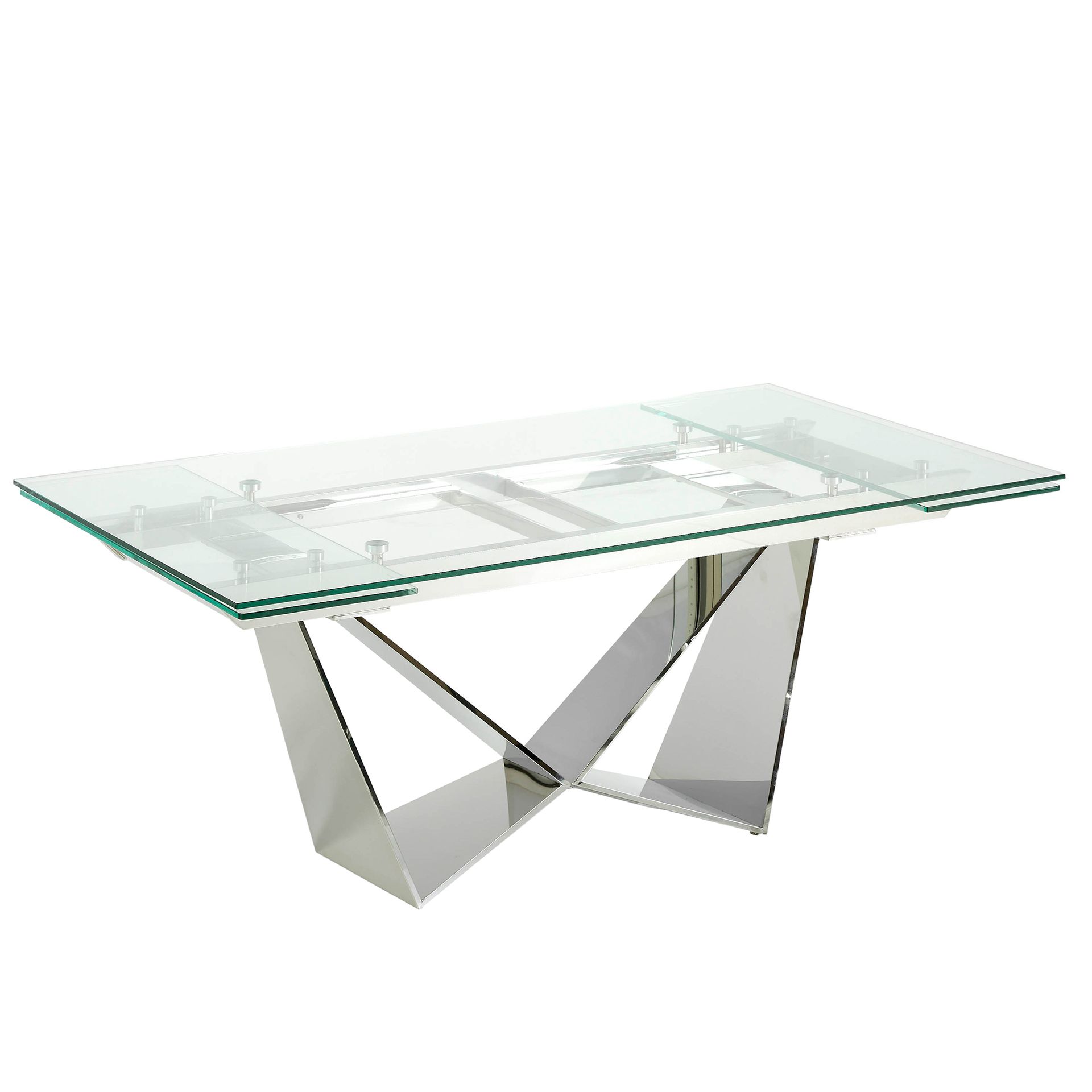 Rectangular tempered glass and chrome-plated steel extending dining table