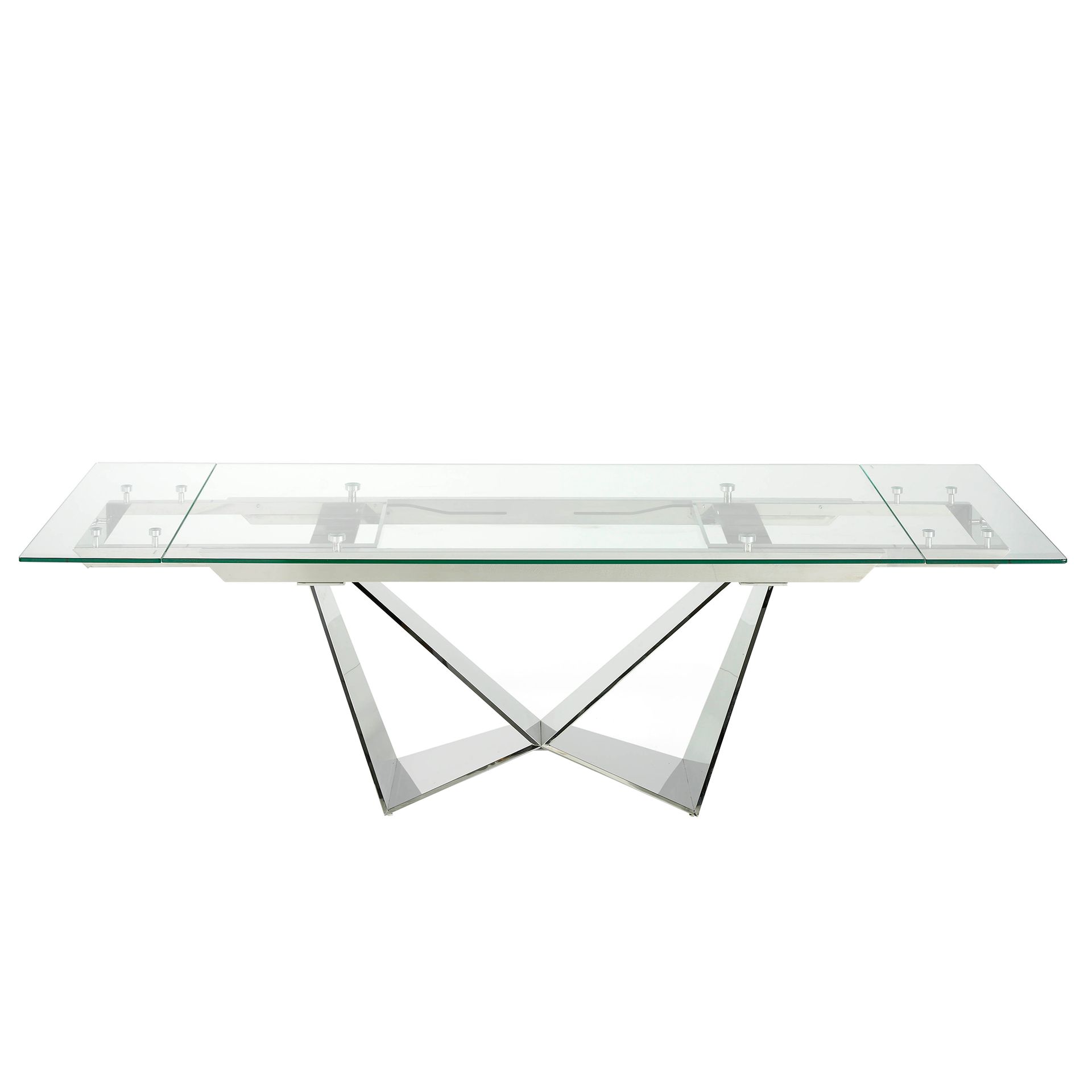 Rectangular tempered glass and chrome-plated steel extending dining table