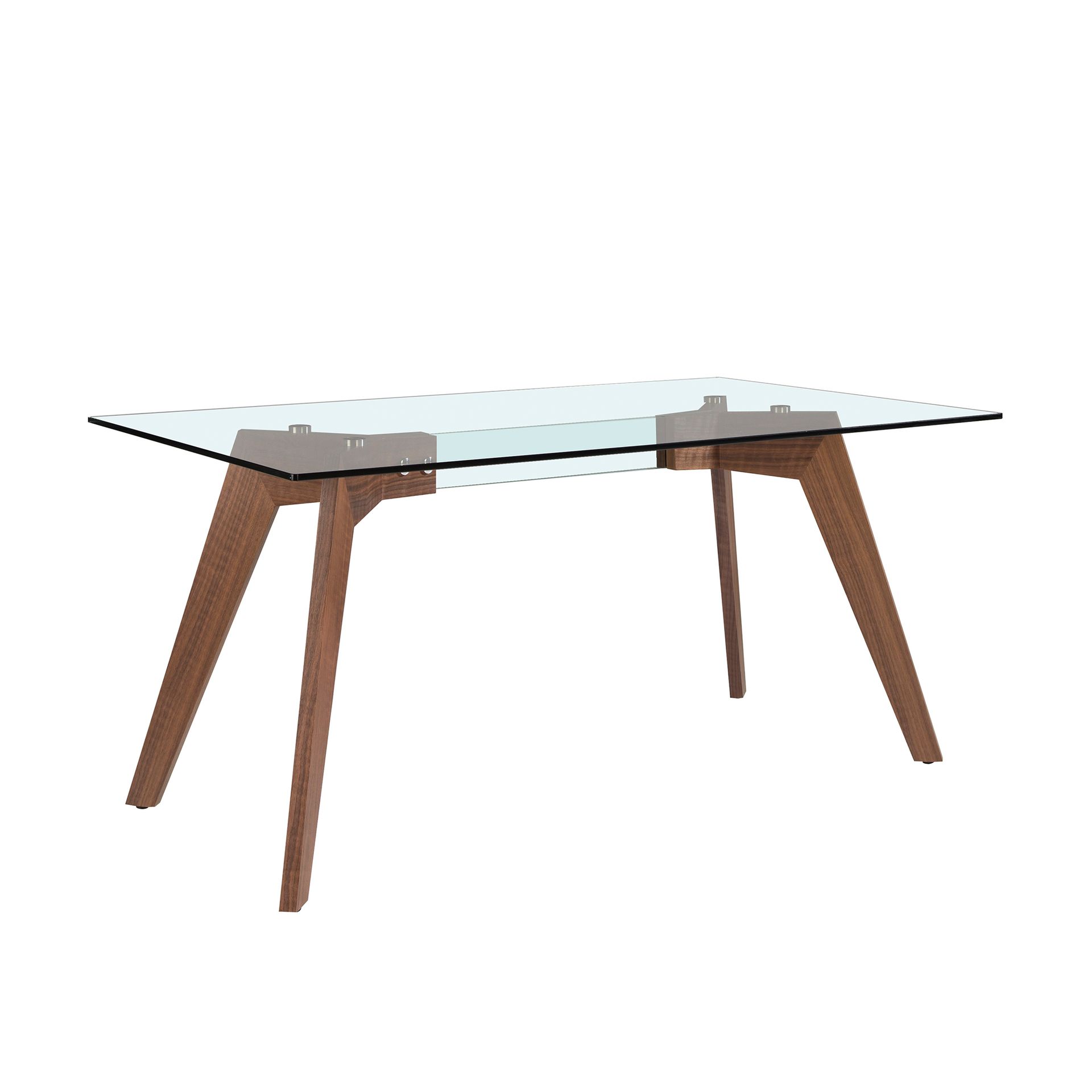 Rectangular tempered glass and walnut dining table