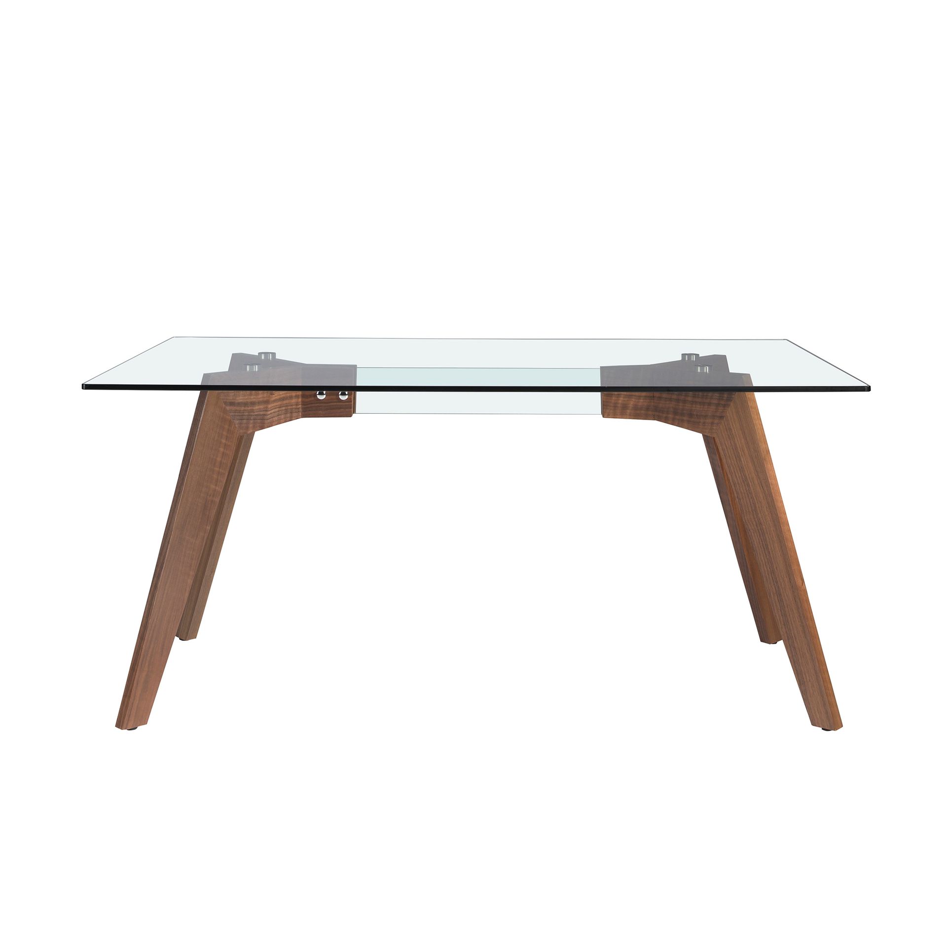 Rectangular tempered glass and walnut dining table