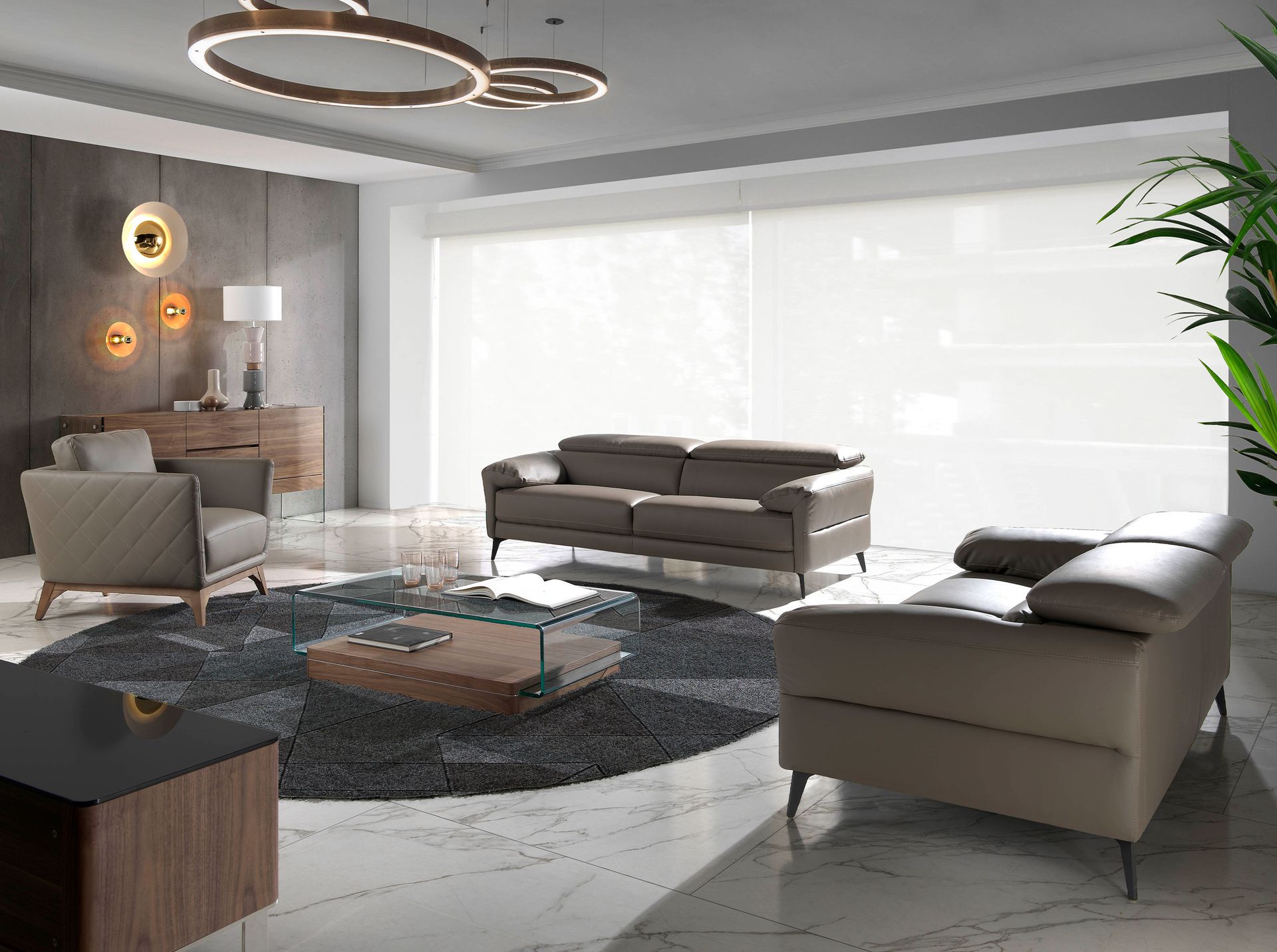 Rectangular tempered glass and walnut coffee table