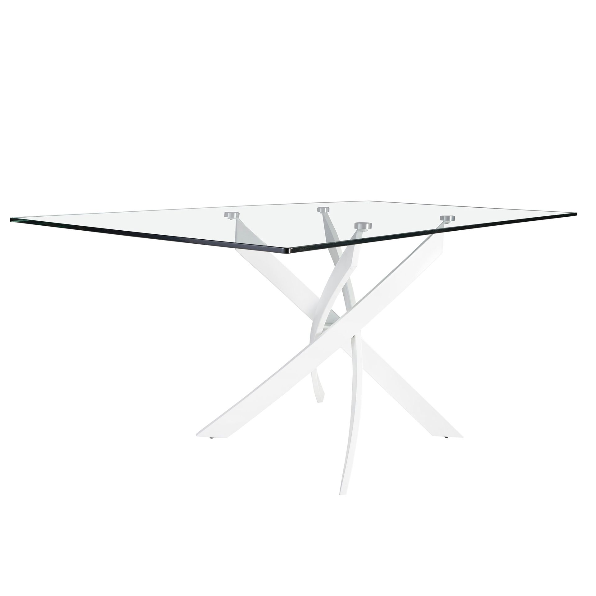 Rectangular tempered glass and white steel dining table