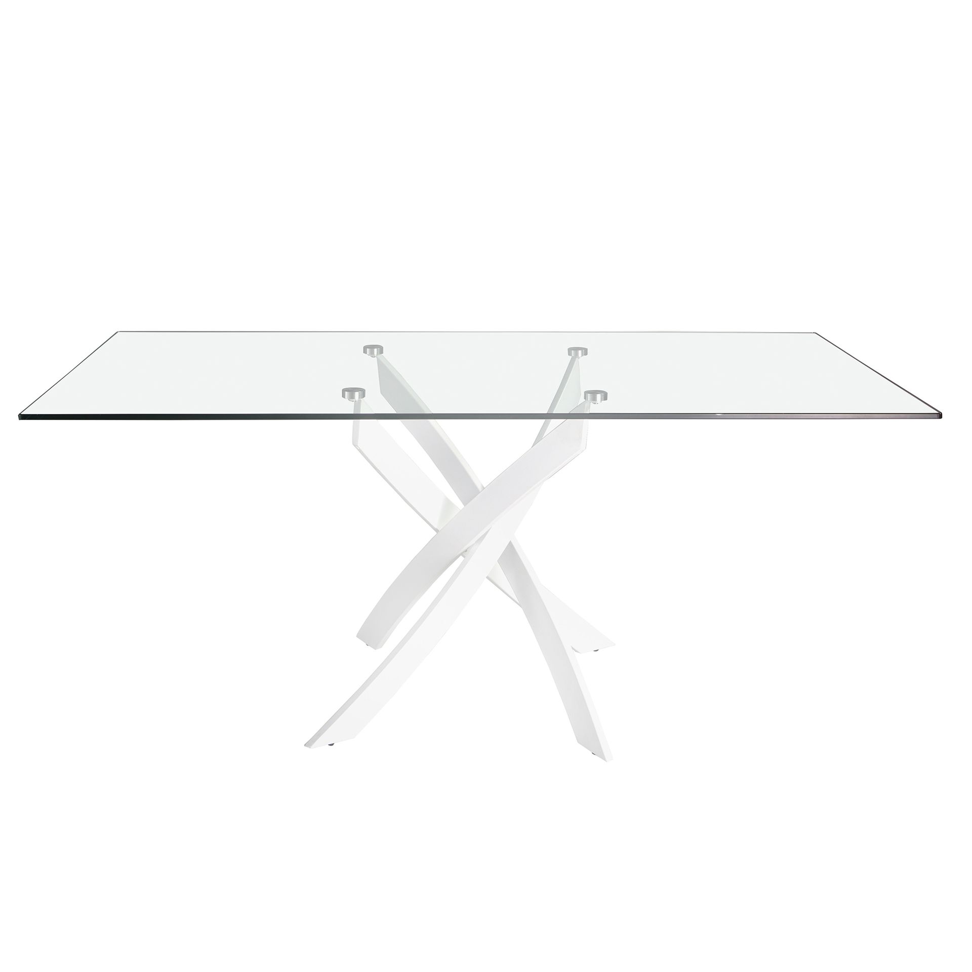 Rectangular tempered glass and white steel dining table