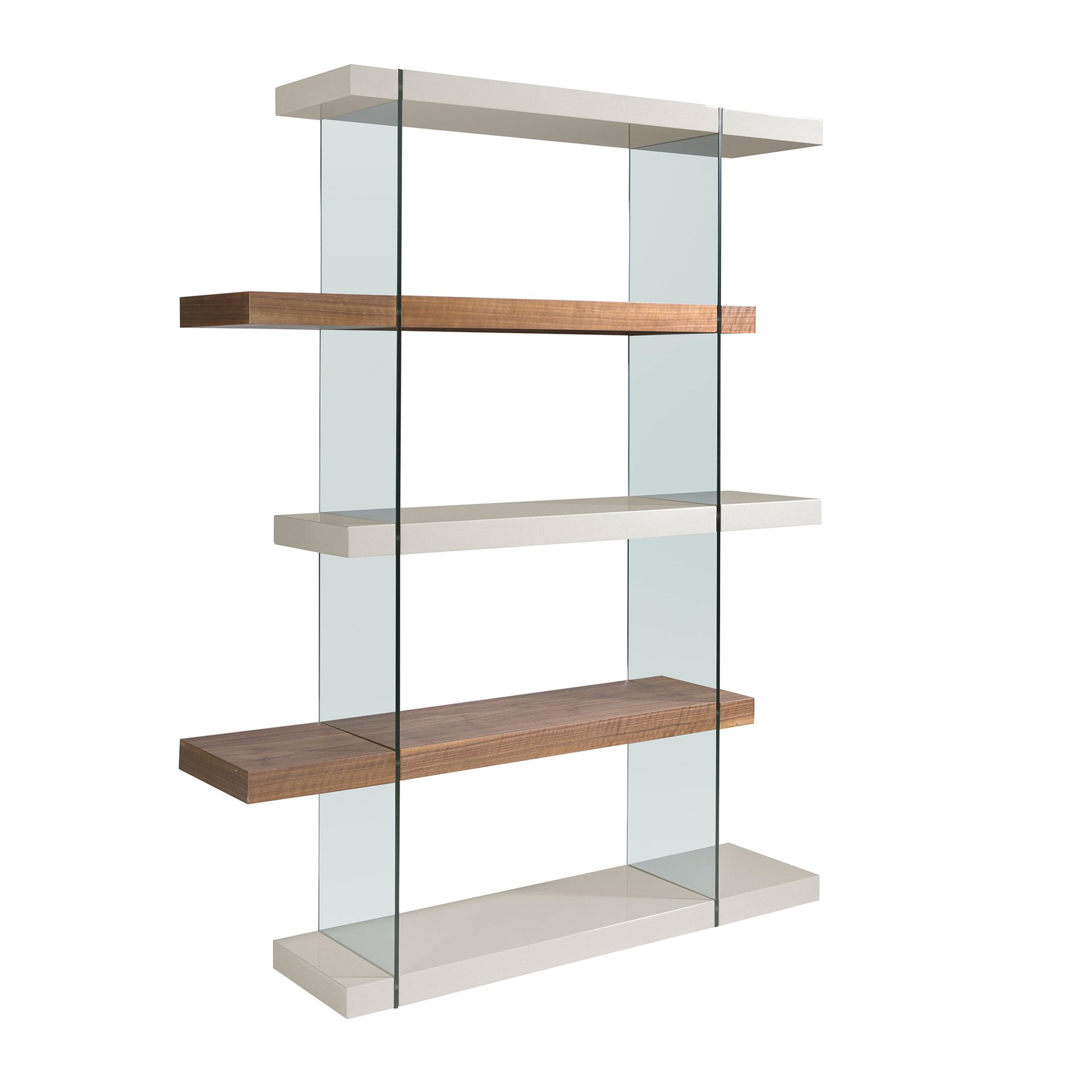 Rectangular walnut and grey wood shelving unit