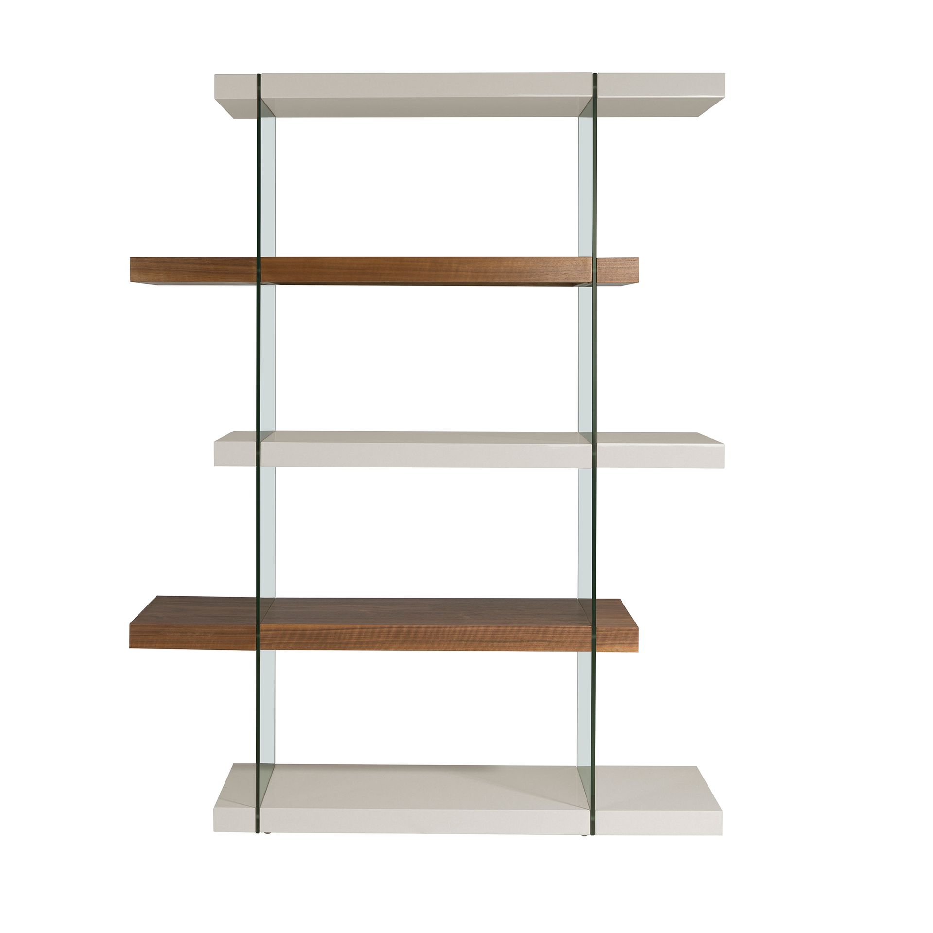 Rectangular walnut and grey wood shelving unit