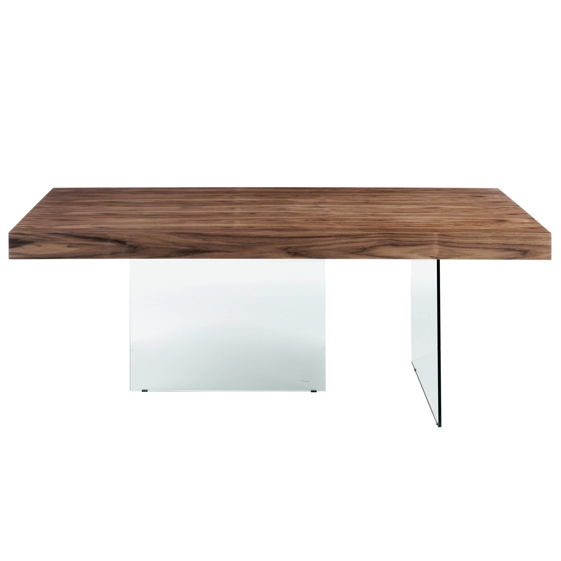 Rectangular walnut and tempered glass dining table