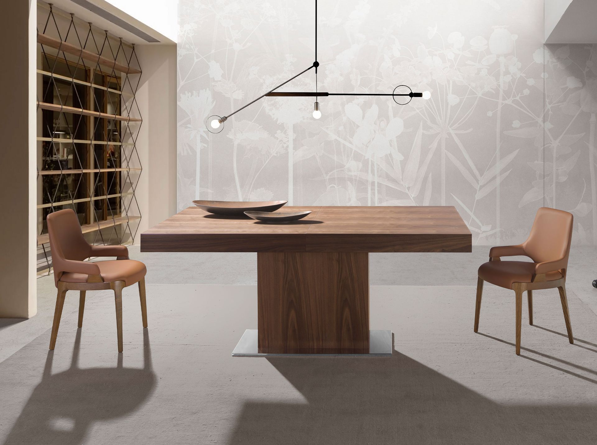 Rectangular walnut extending dining table