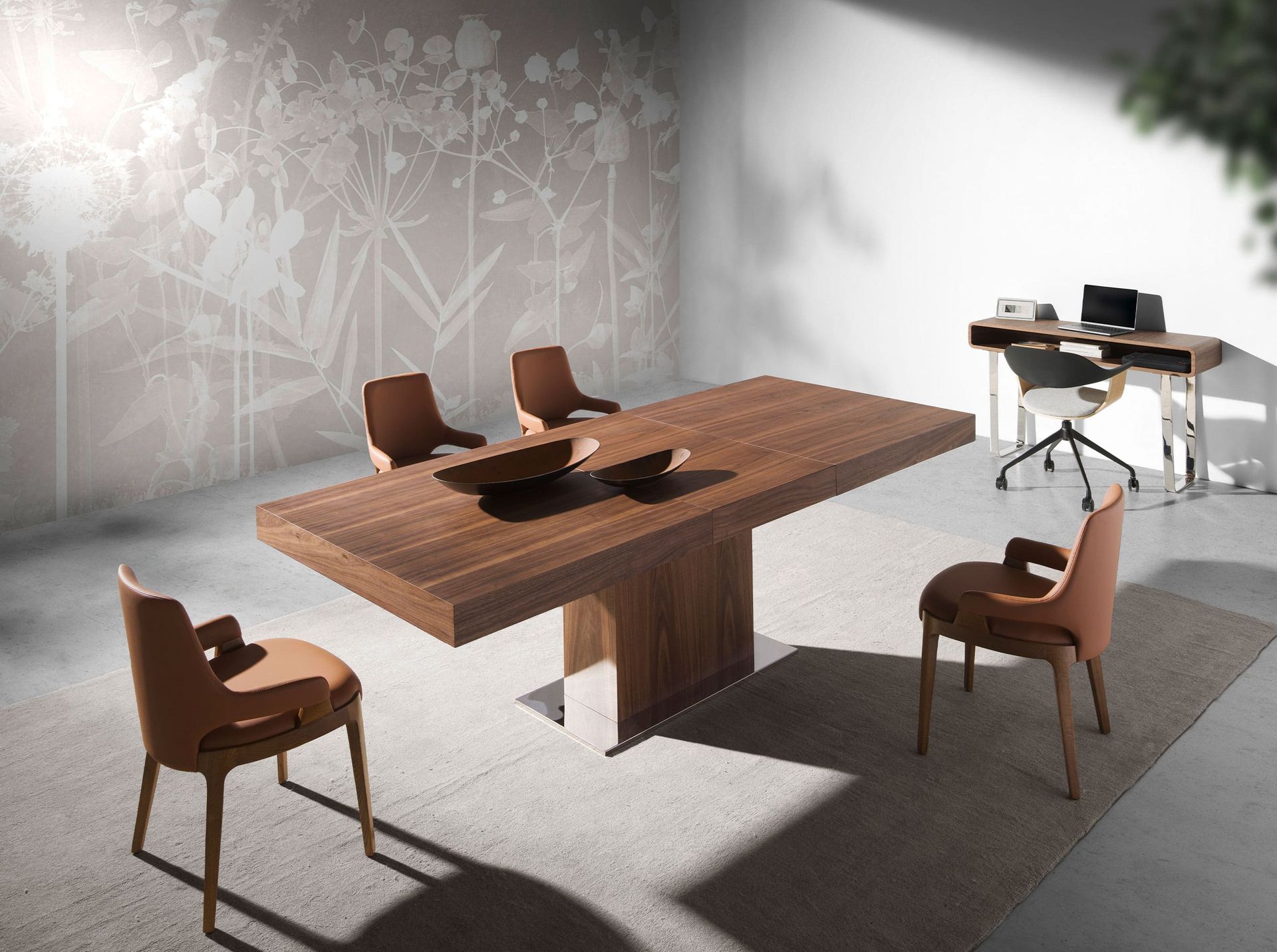 Rectangular walnut extending dining table