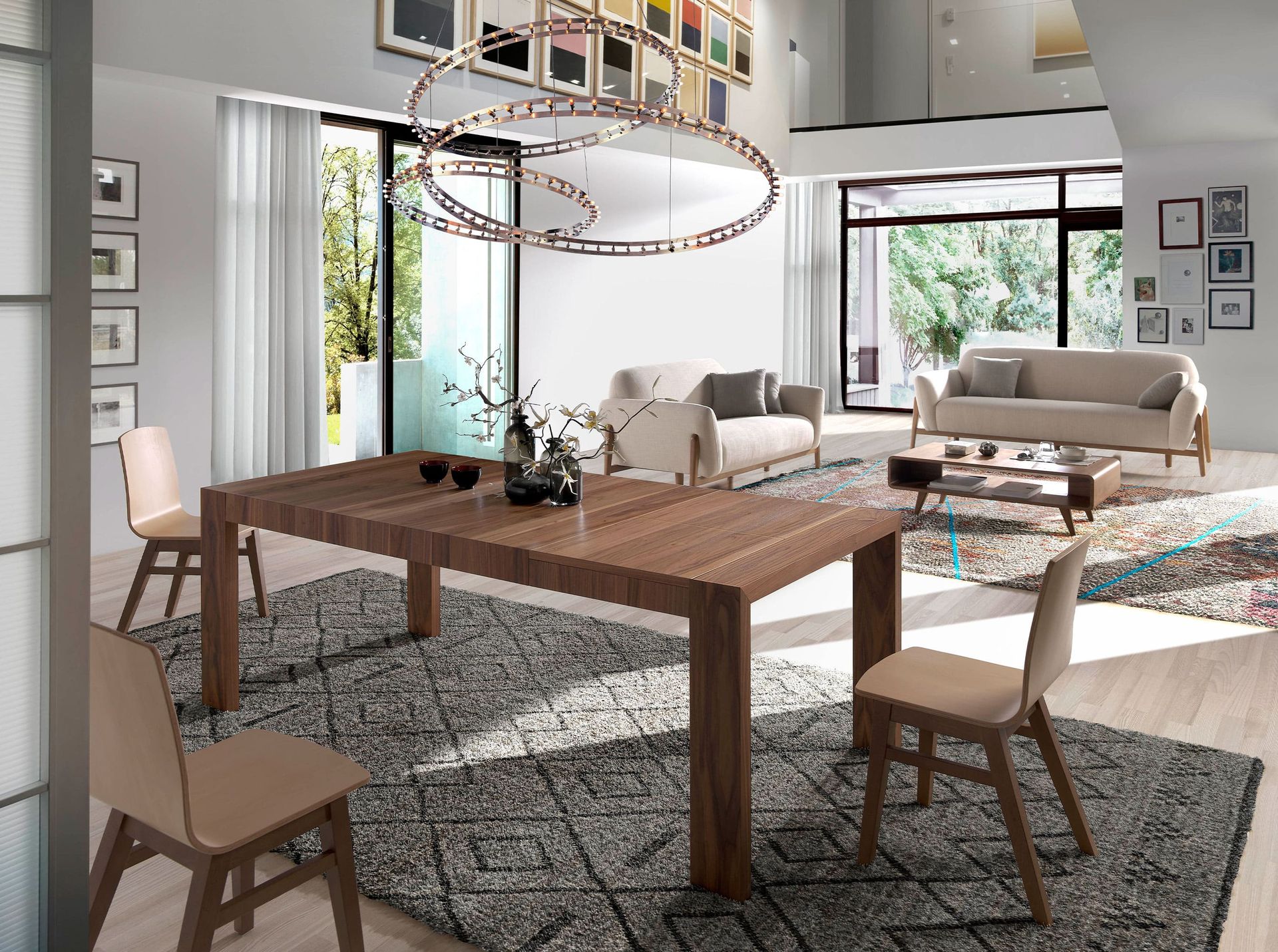 Rectangular walnut extending dining table