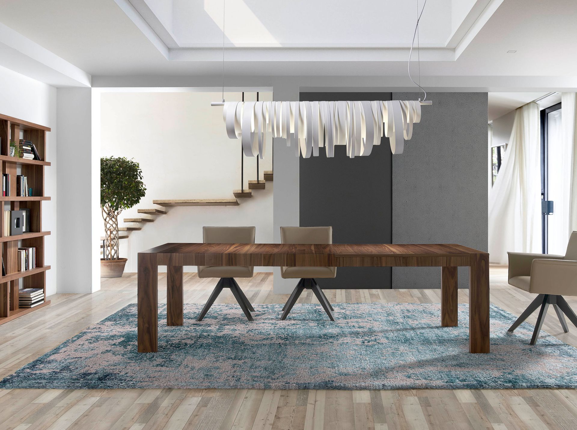 Rectangular walnut extending dining table