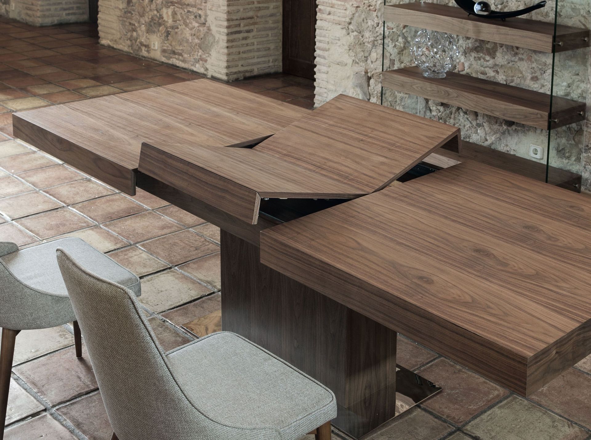 Rectangular walnut extending dining table
