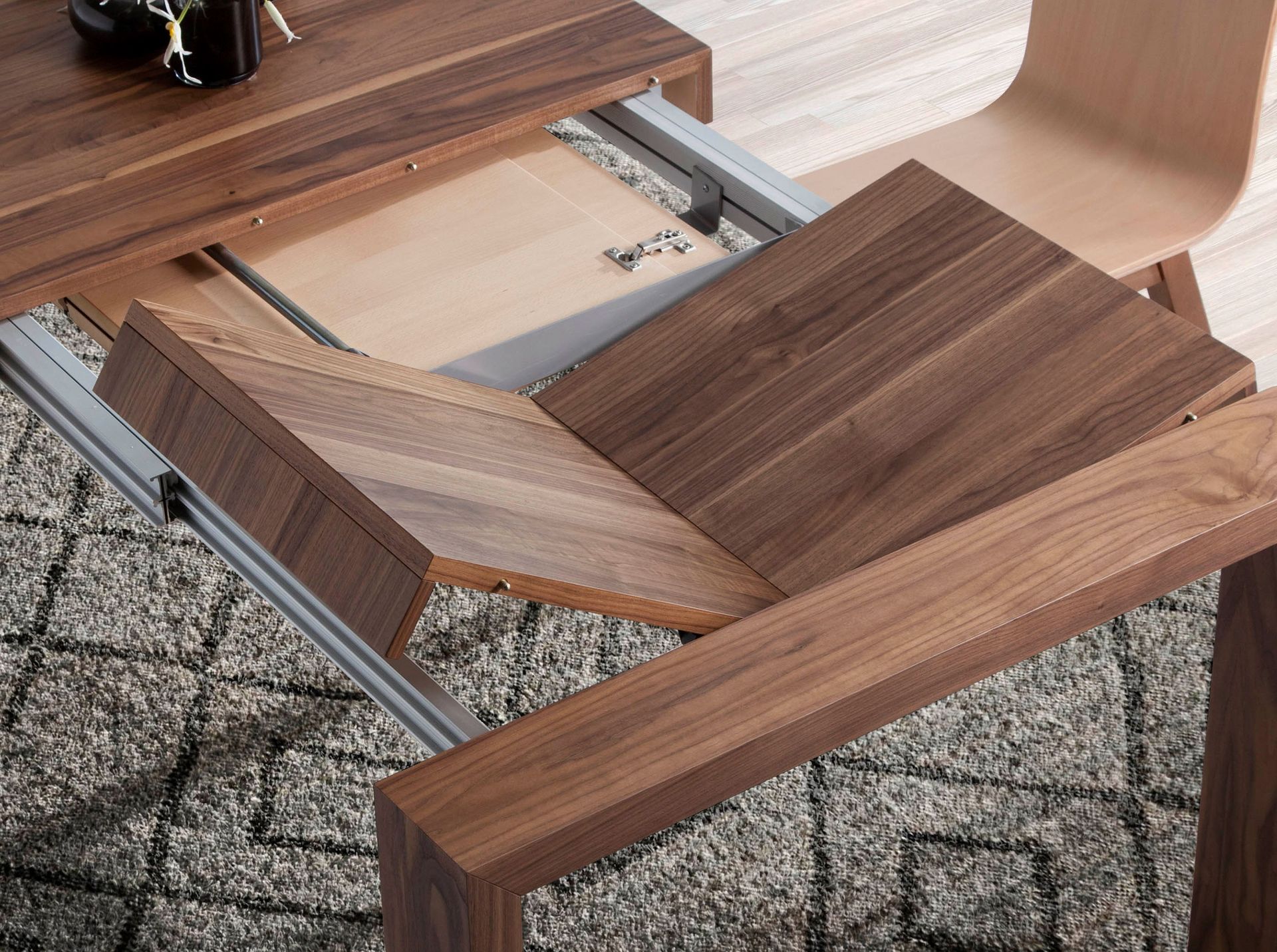 Rectangular walnut extending dining table