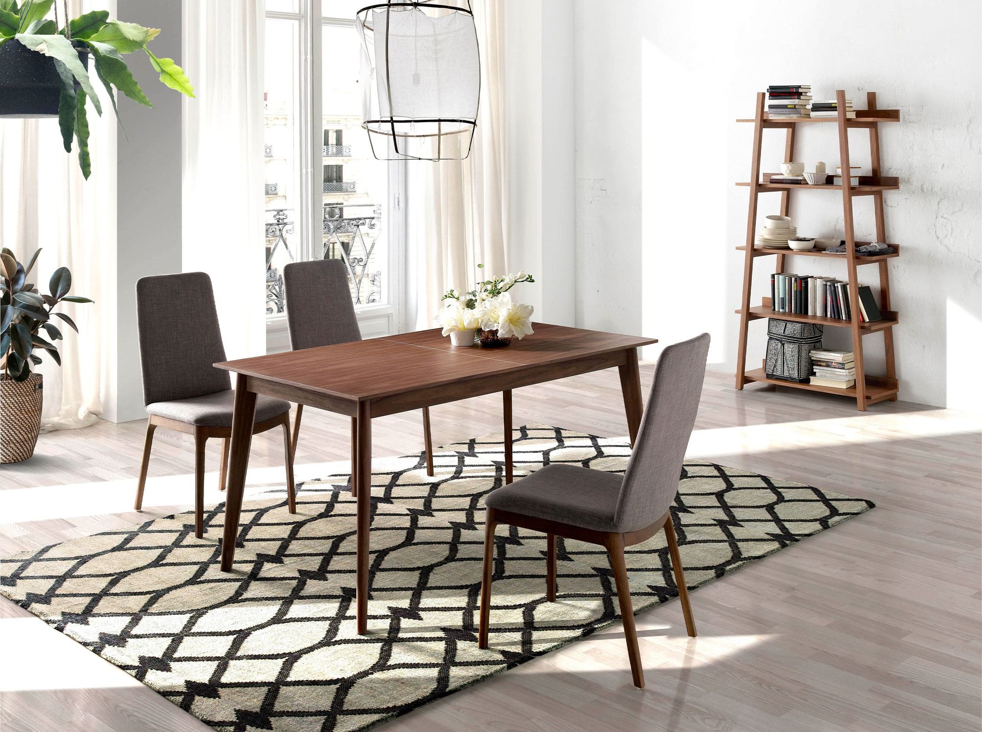 Rectangular walnut extending dining table