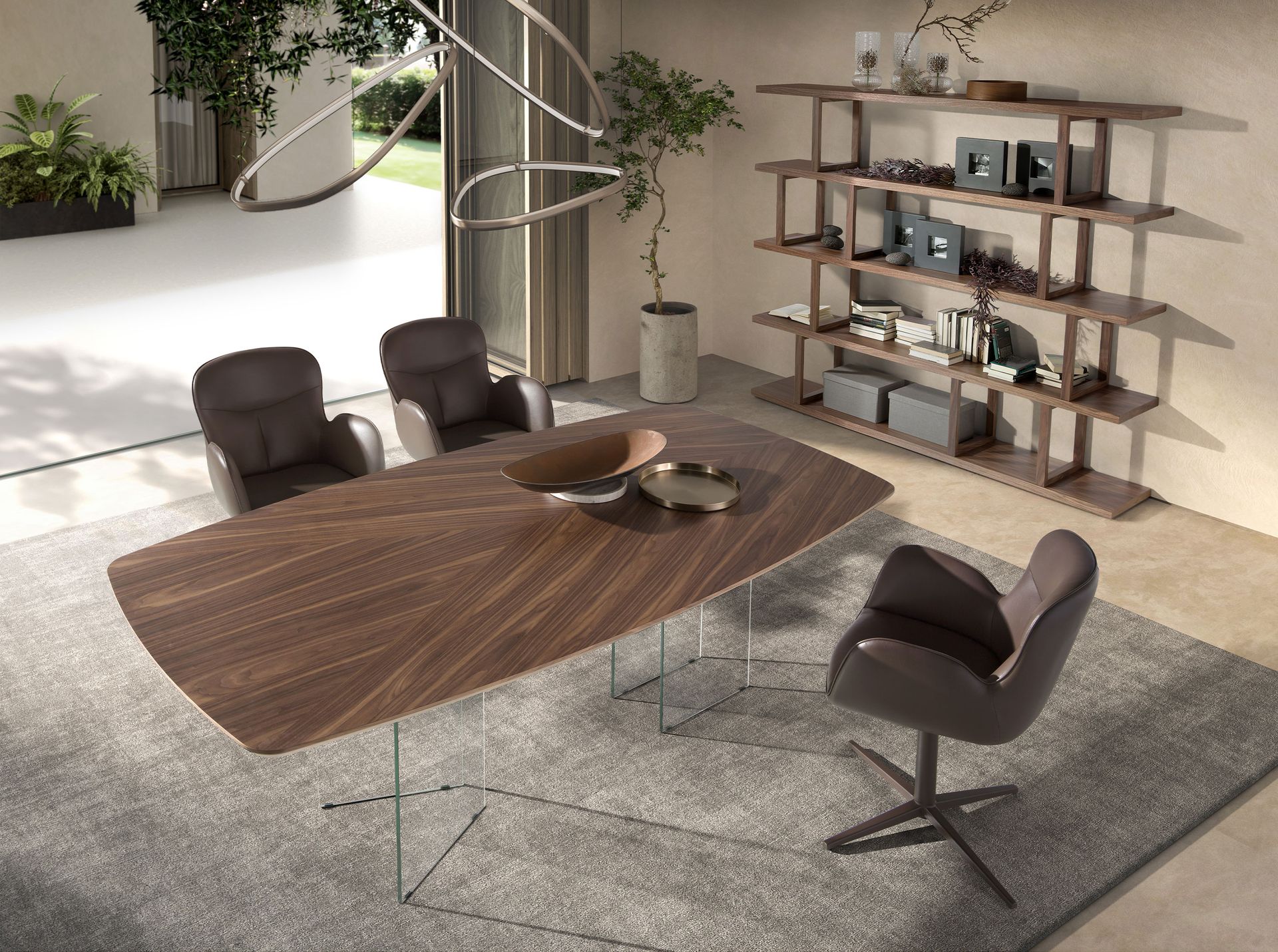 Rectangular walnut shelving unit