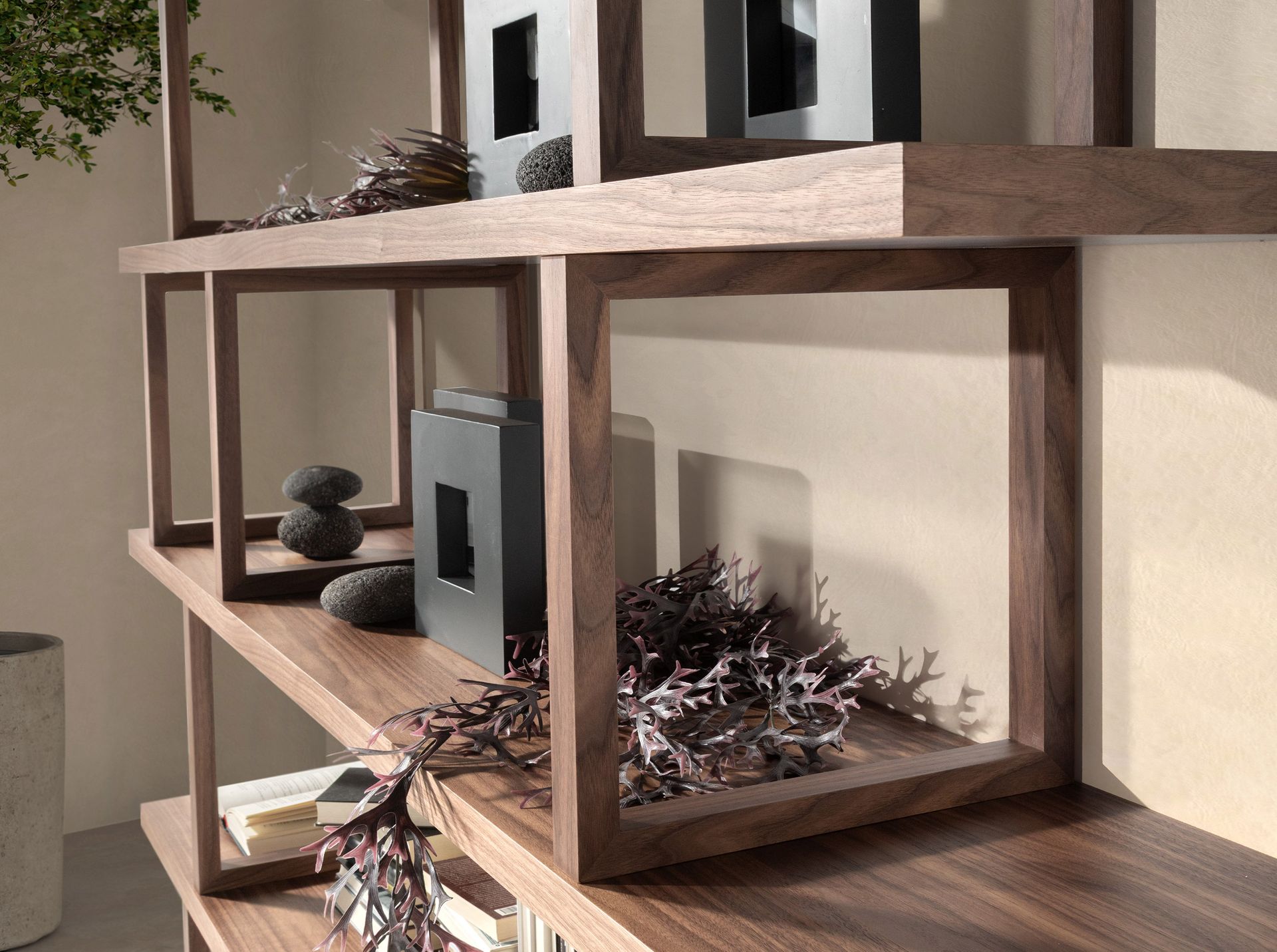 Rectangular walnut shelving unit