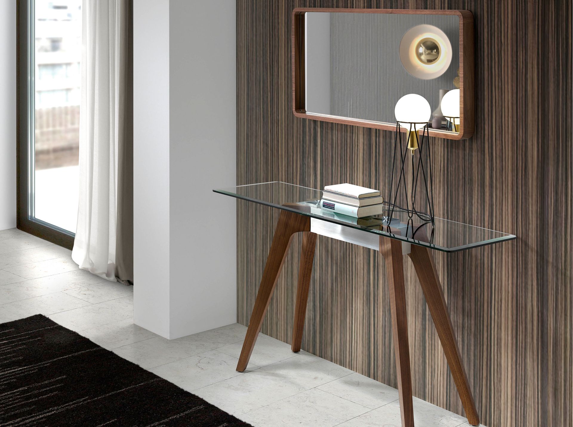 Rectangular walnut wall mirror