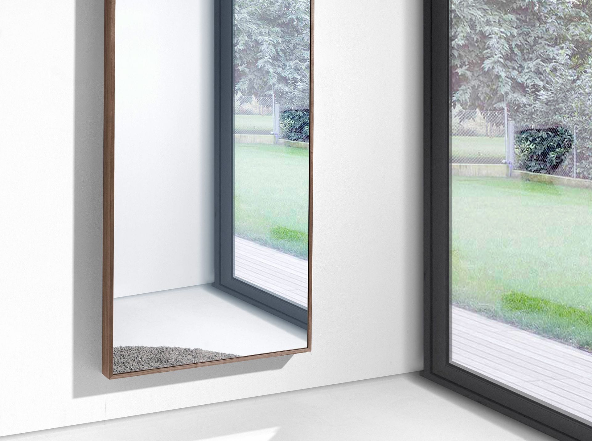 Rectangular walnut wall mirror