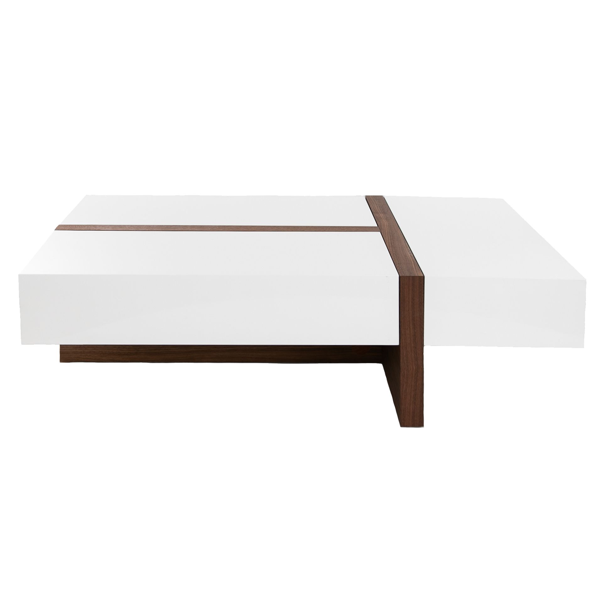 Rectangular white and walnut wood coffee table
