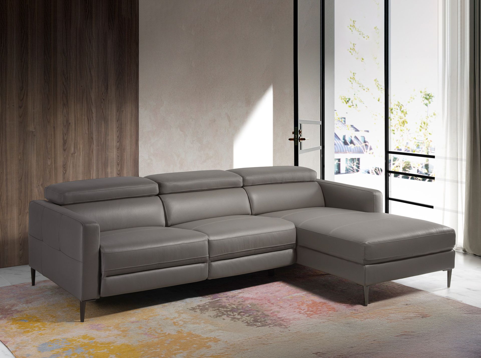 Relax chaise longue right sofa in dark grey leather