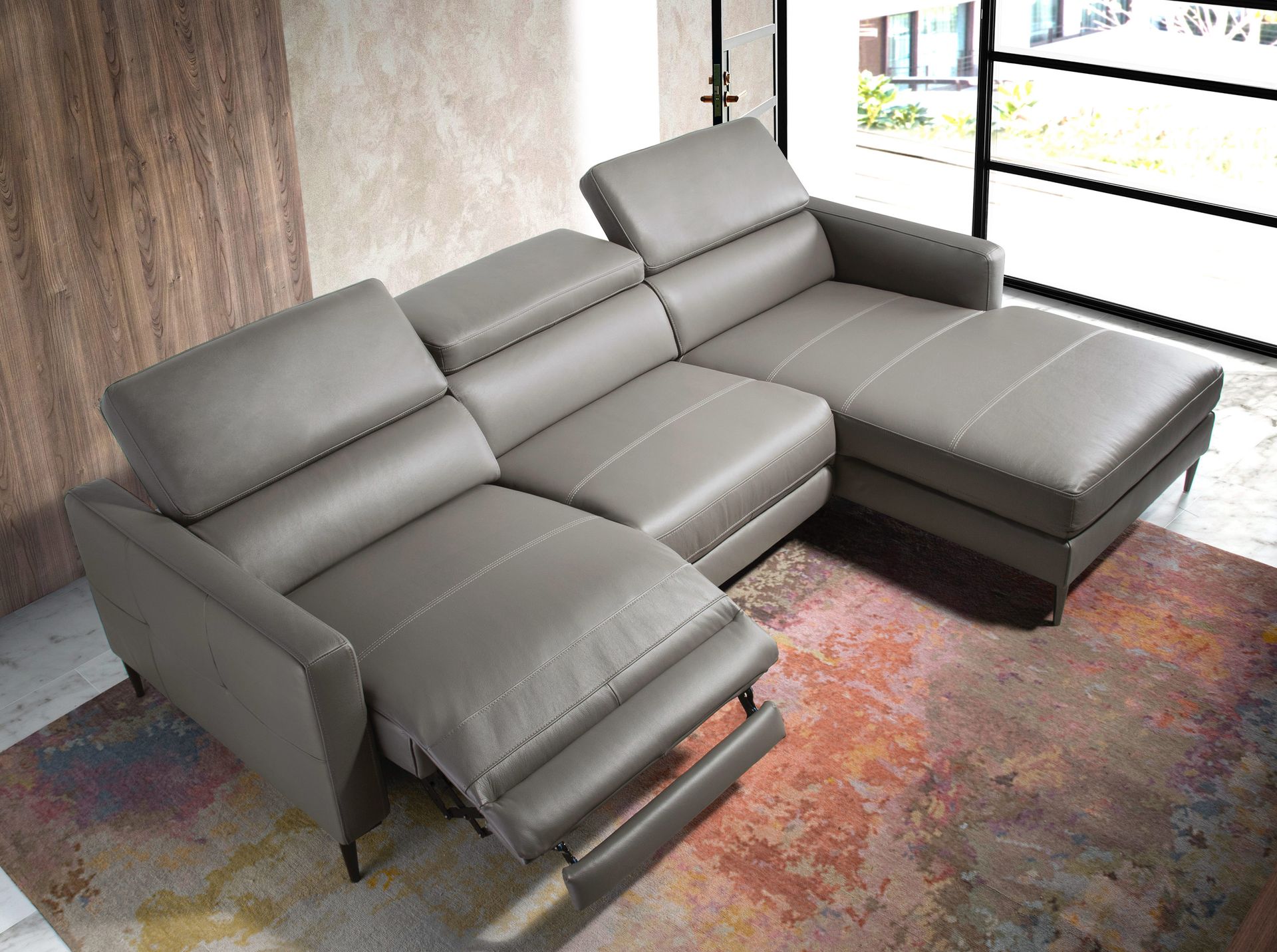 Relax chaise longue right sofa in dark grey leather