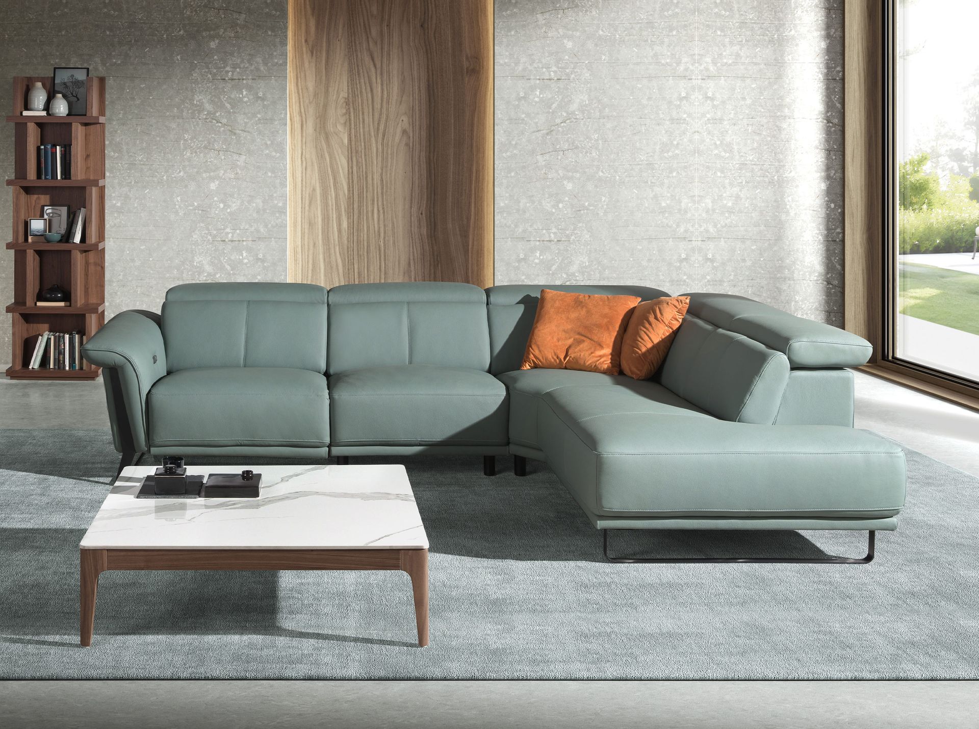 Right chaise longue relax sofa in turquoise green leather