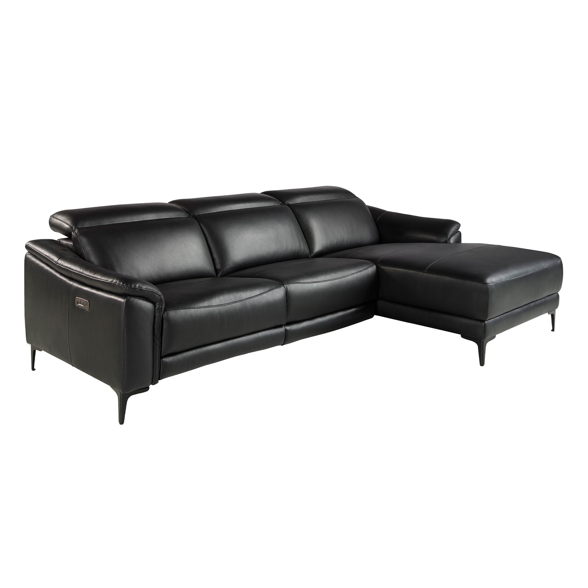 Right chaise longue relaxation sofa in black leather