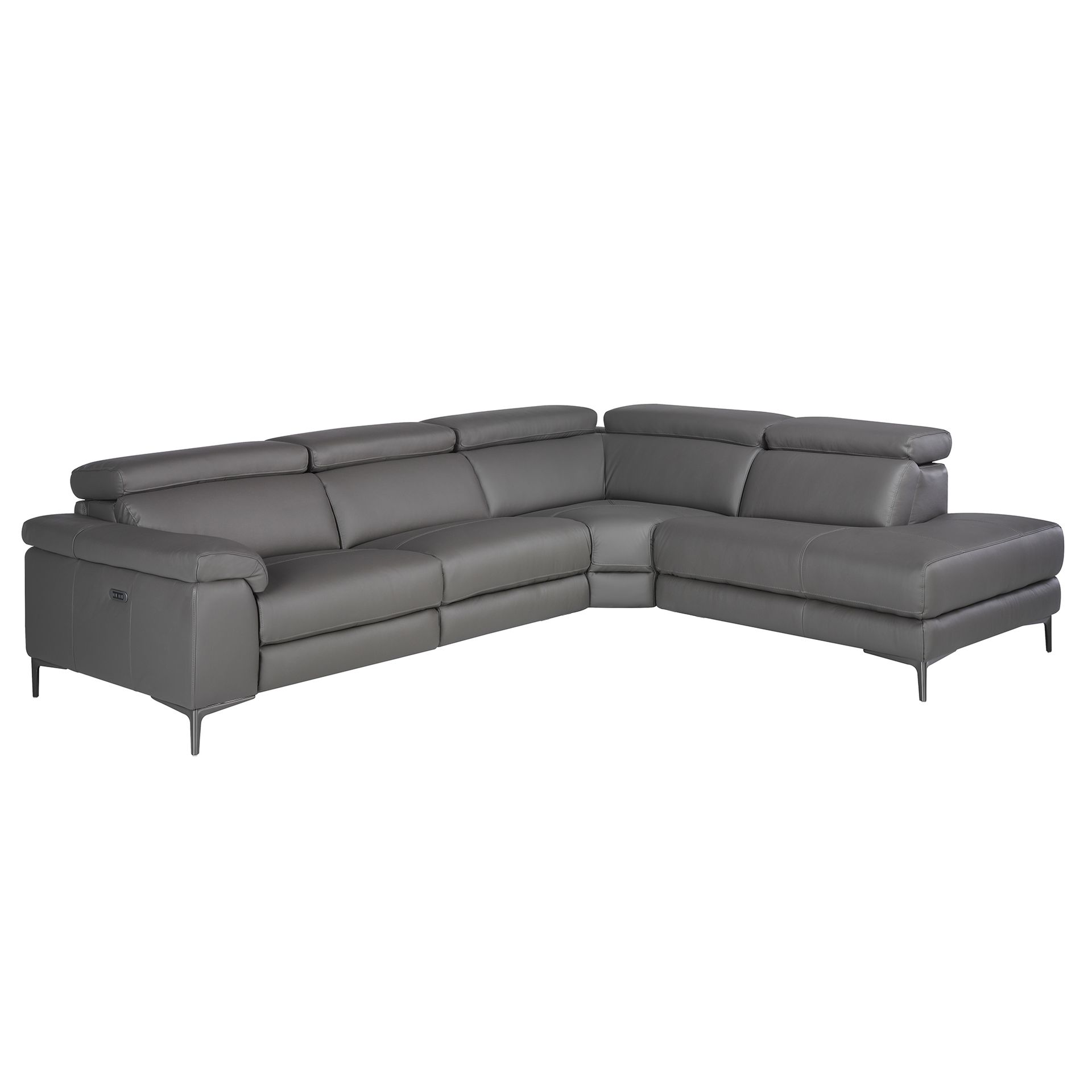 Right chaise longue relaxation sofa in dark grey leather