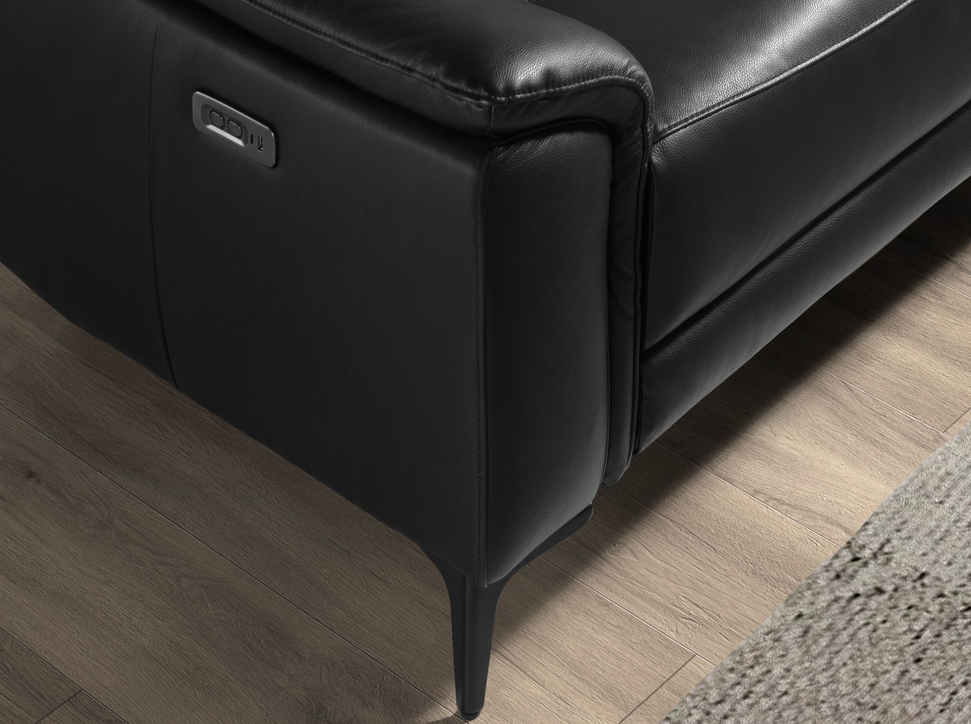 Right chaise longue relaxation sofa in black leather