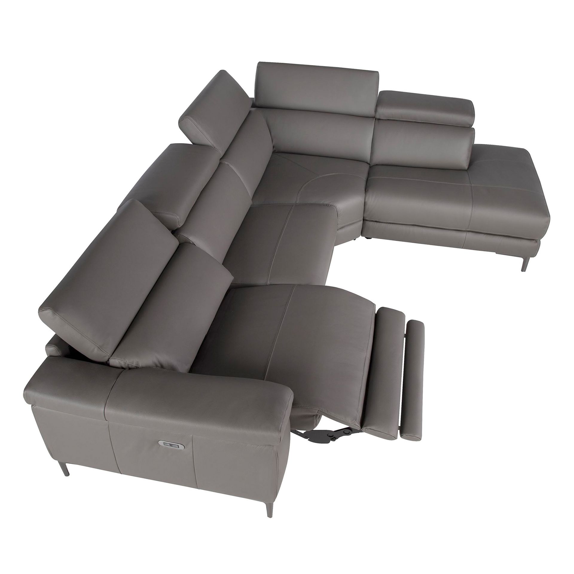 Right chaise longue relaxation sofa in dark grey leather