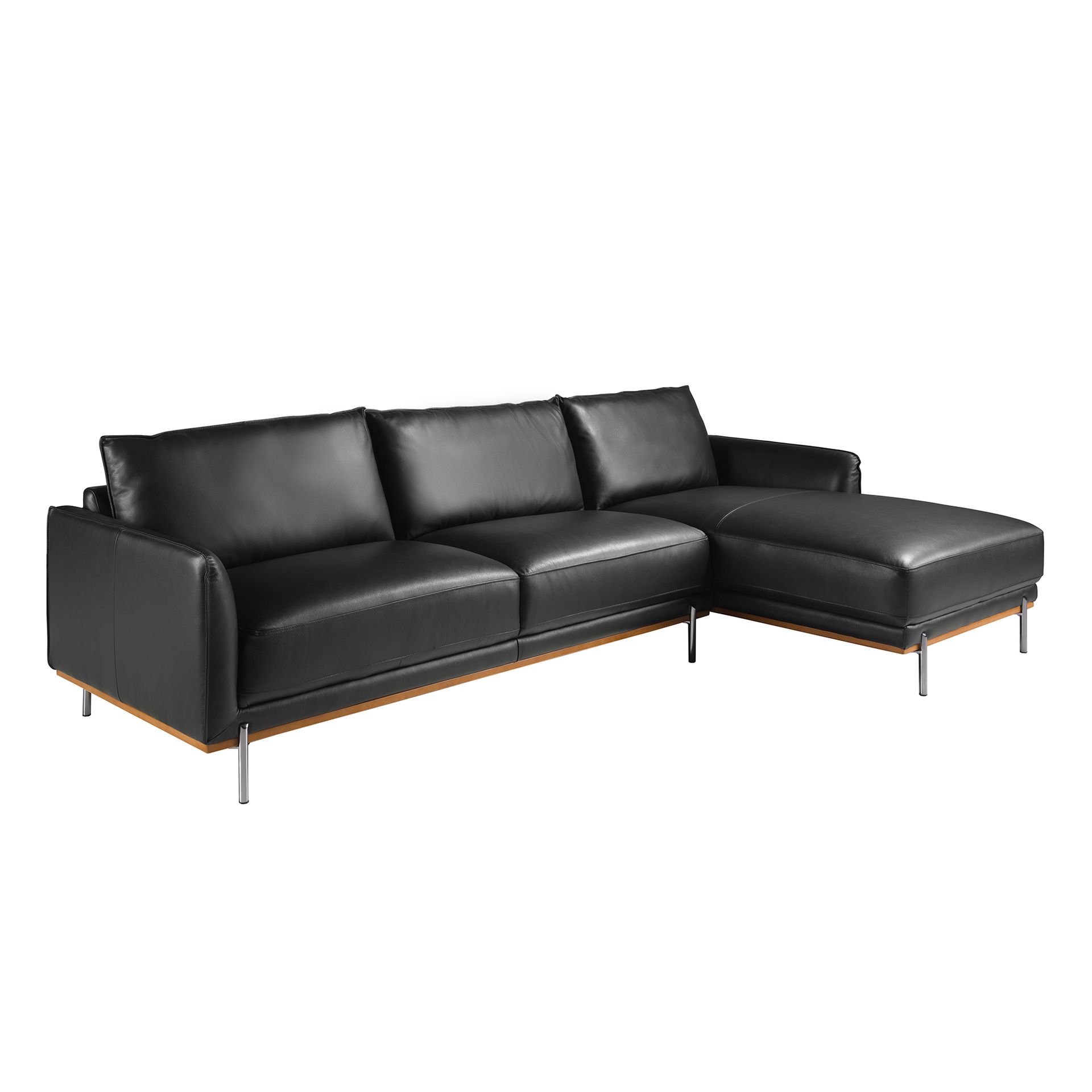 Right chaise longue sofa black leather