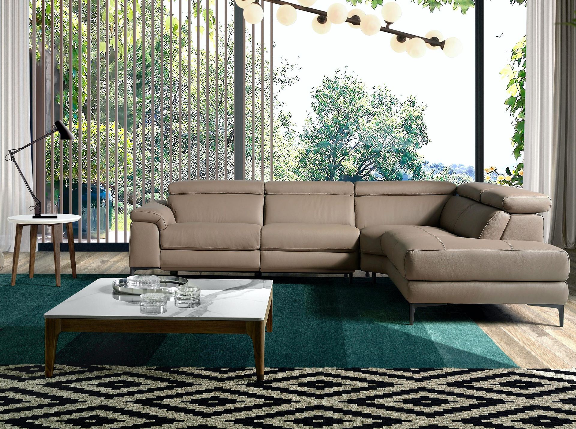 Right chaise longue relaxation sofa in mink leather
