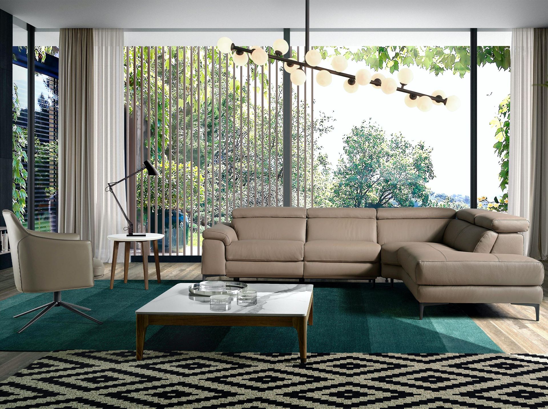 Right chaise longue relaxation sofa in mink leather