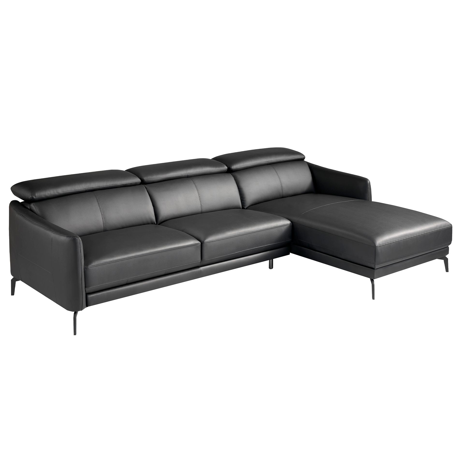 Right chaise longue sofa in black leather