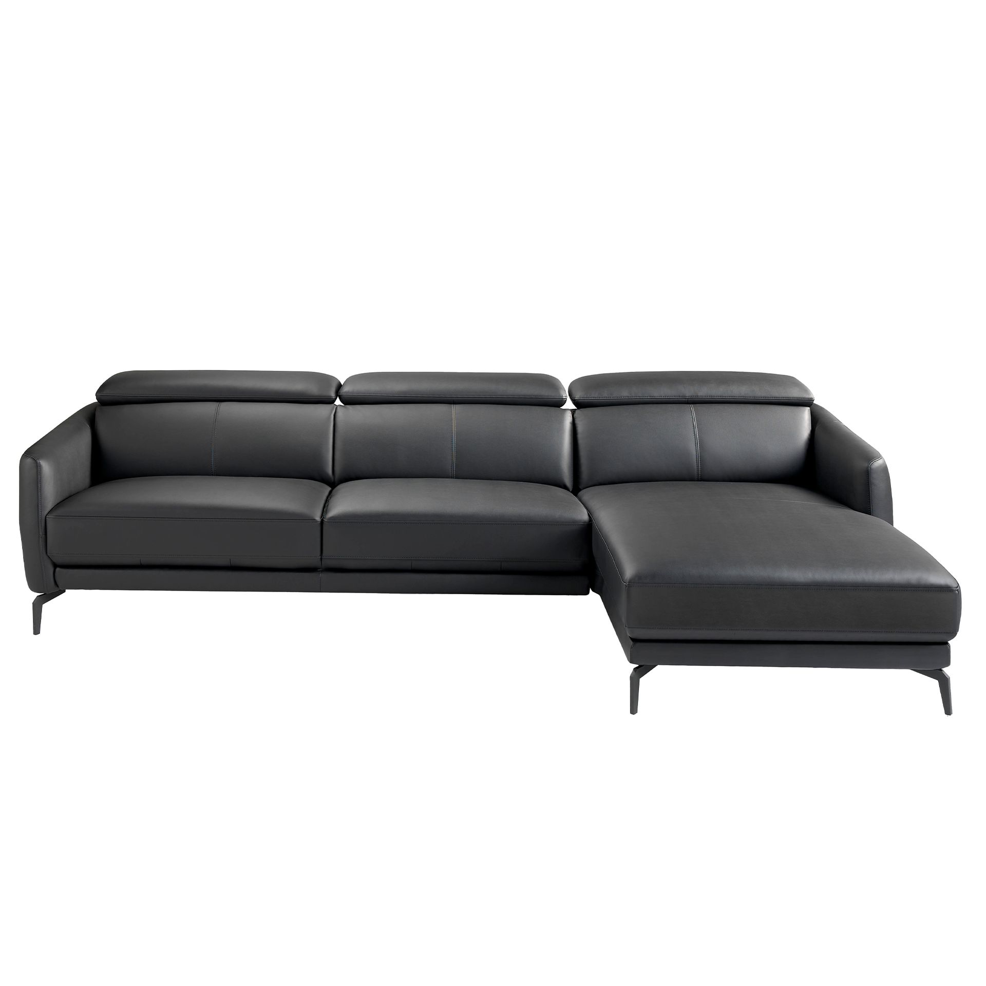 Right chaise longue sofa in black leather