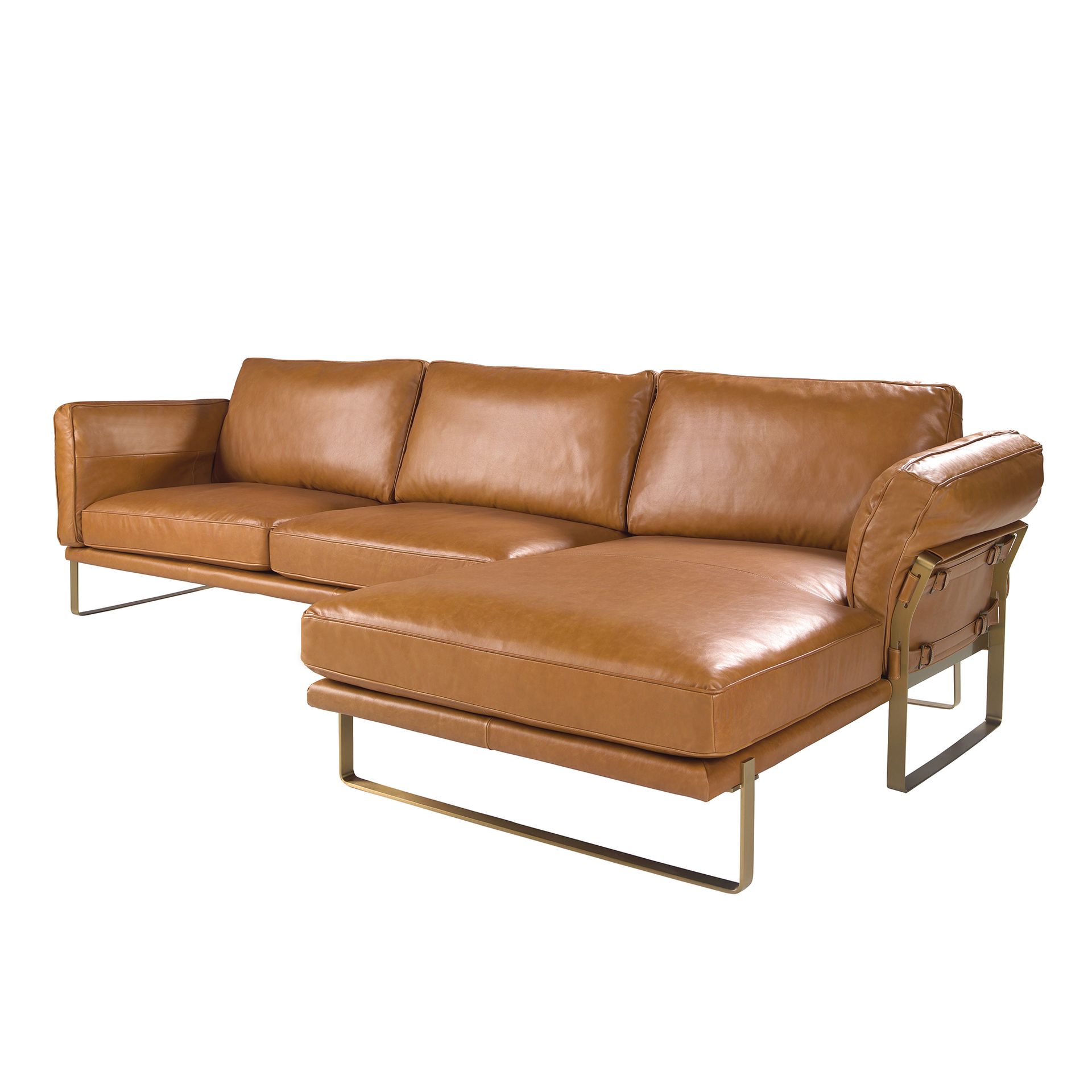 Right chaise longue sofa in camel leather